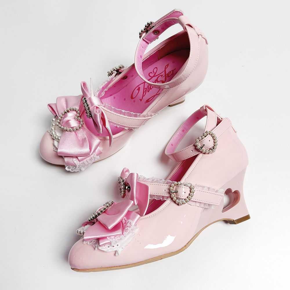 Lolita Sweet Bow Pearl Wedge Heels LE5027