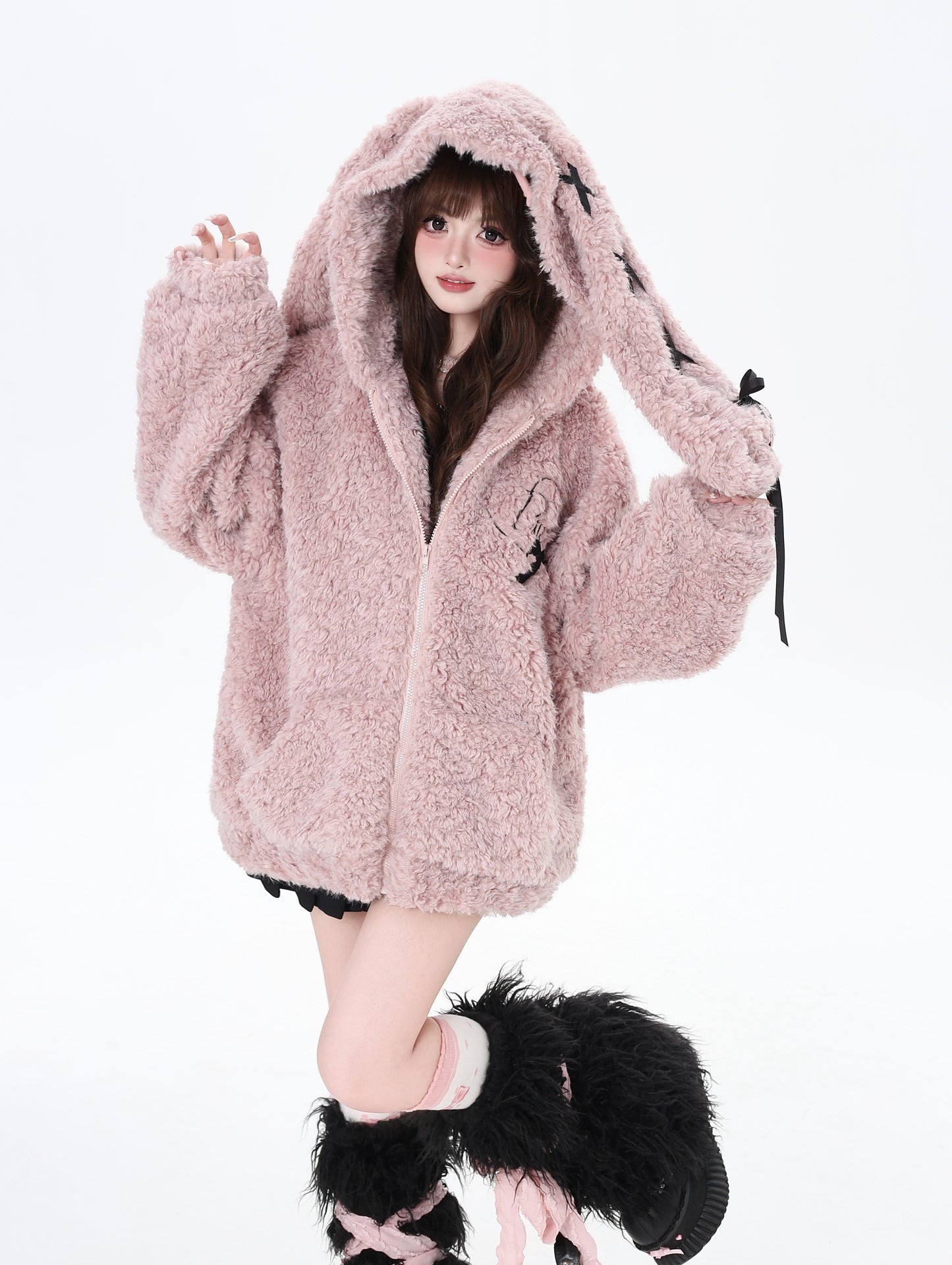 Y2K Sweet Bunny Ear Lambswool Coat LE1026