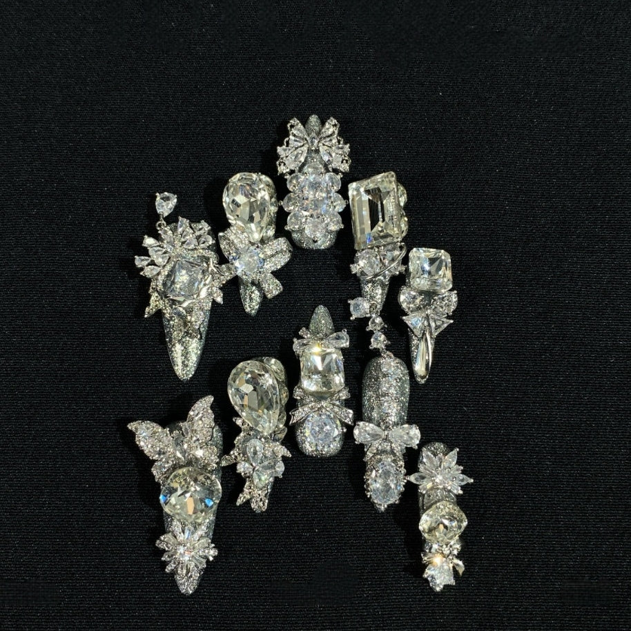Silver Moon Butterfly Chain Diamond Long Lolita Nail Art
