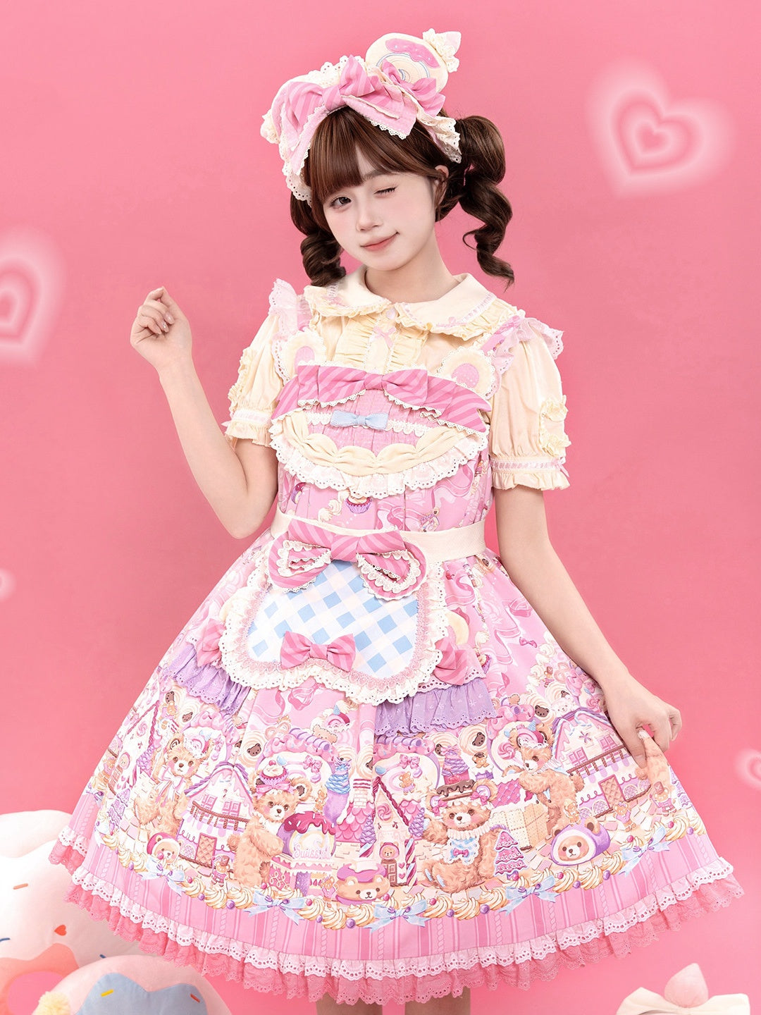 Bear Cake Sweet Lolita OP and JSK Dress Set