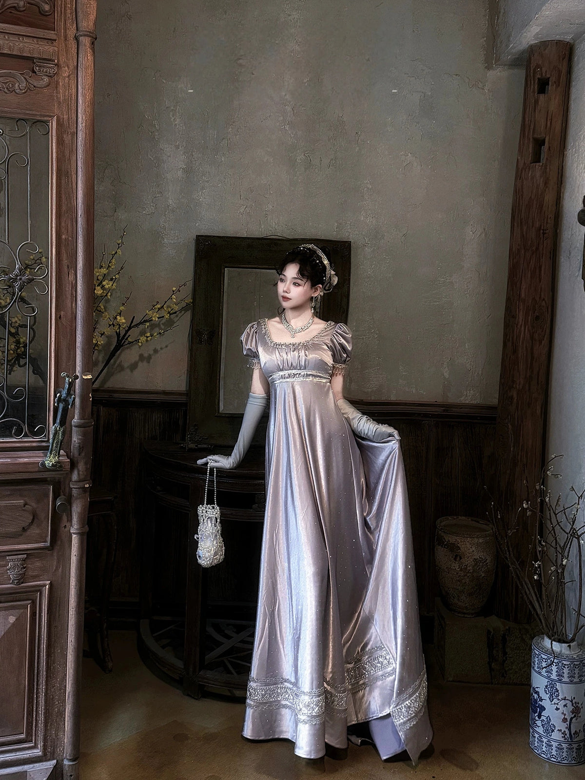 War and Peace Hepburn‑Style Palace Satin Empire Waist Lolita Dress