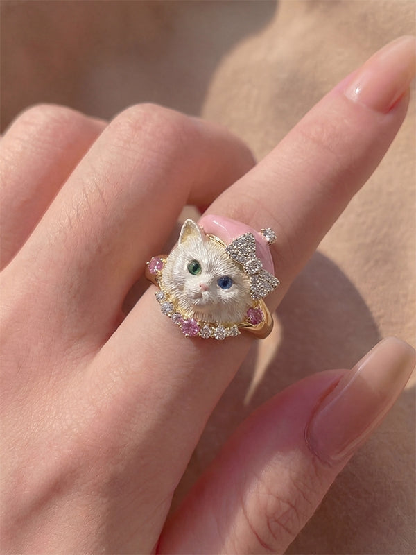 Heterochromia Cat Embossed Adjustable Ring