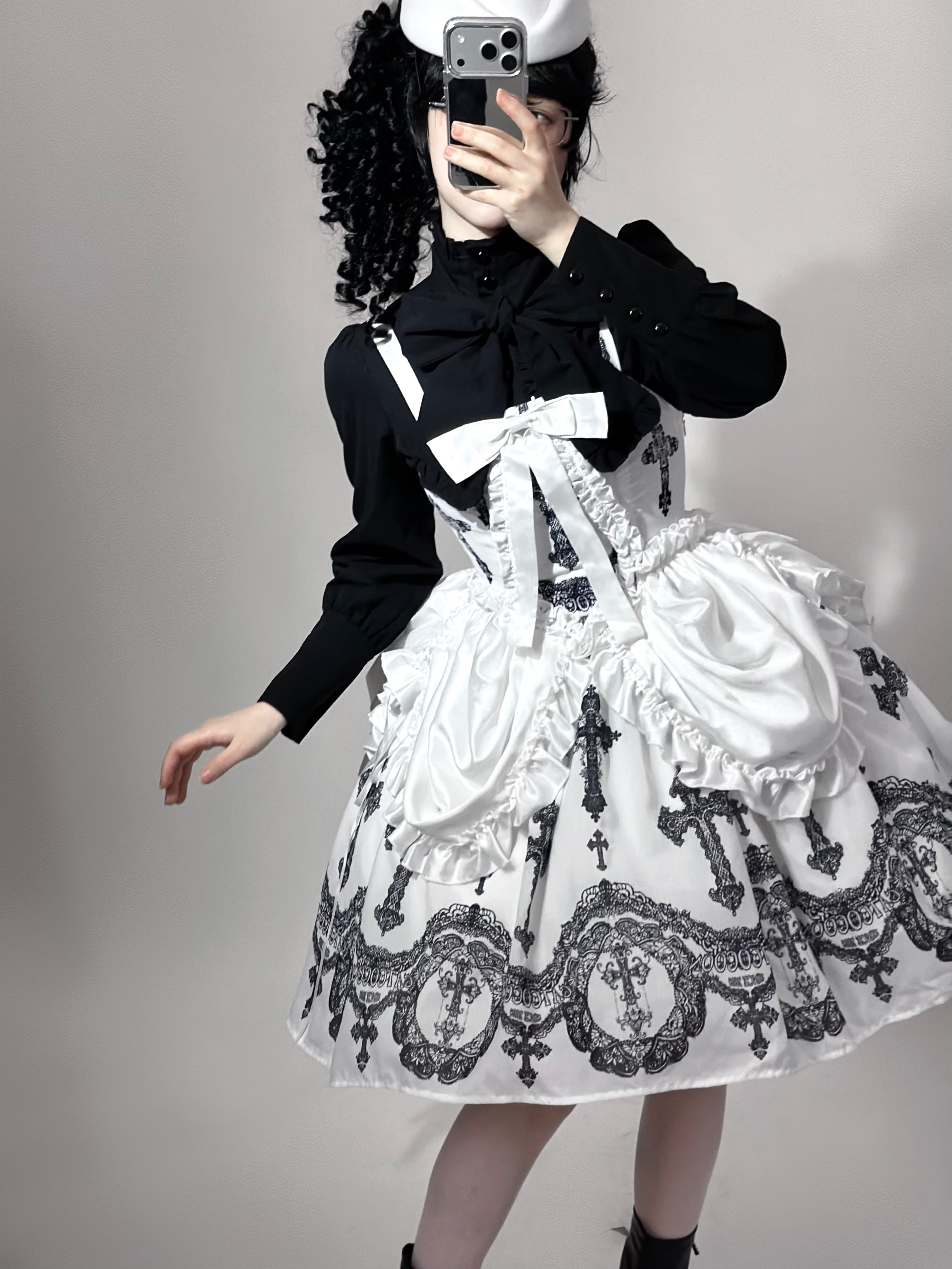 Lace Cross Gothic Lolita JSK White Set