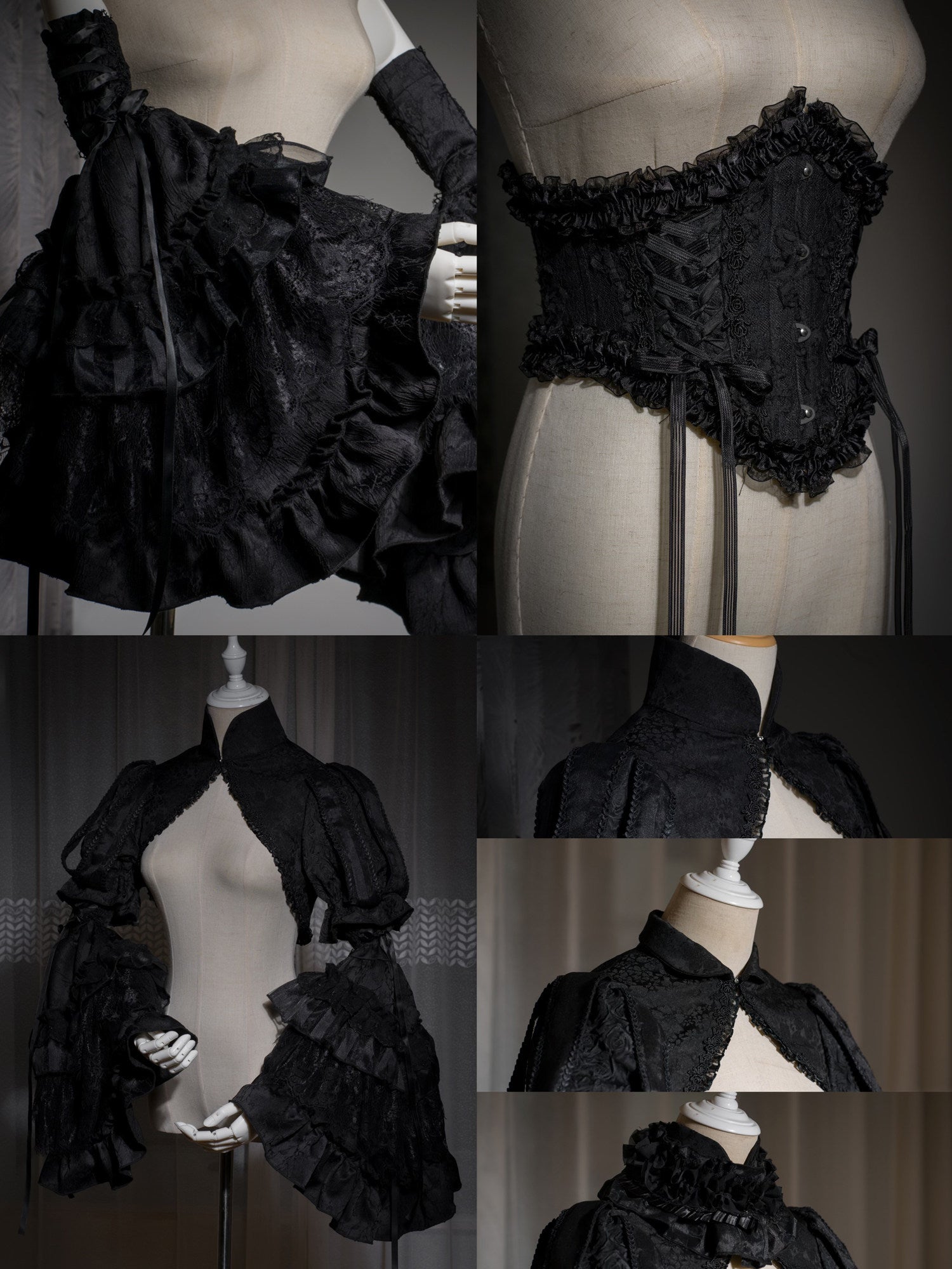 Caliburn Vintage Gothic Black & White Lolita JSK Full Set