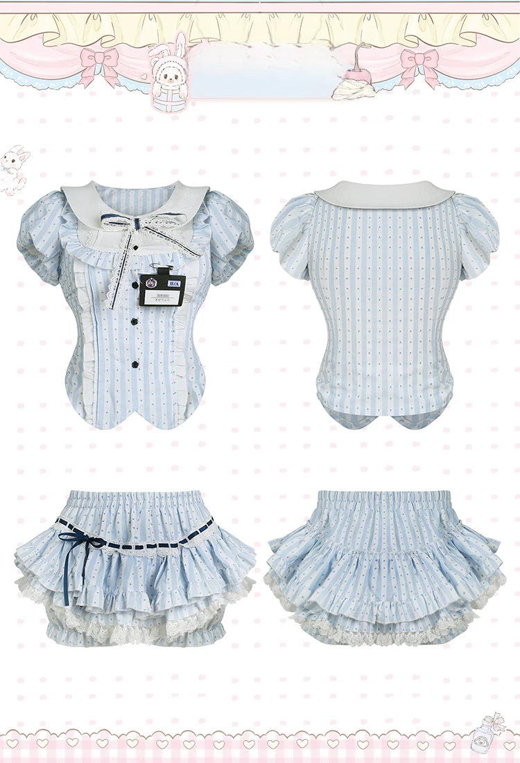 Morning Library Preppy Striped Top & Skirt Set