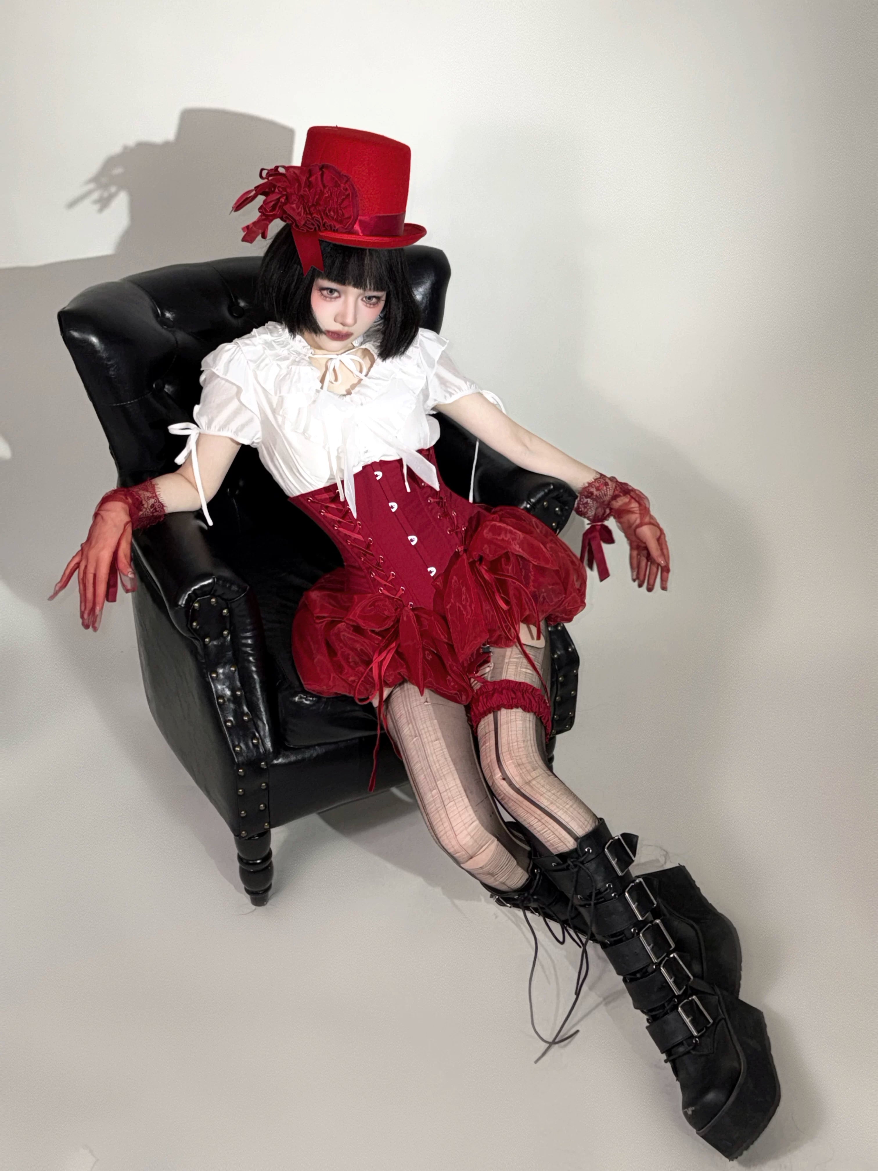 WONKA Gothic Lolita Red Top & Shorts Set
