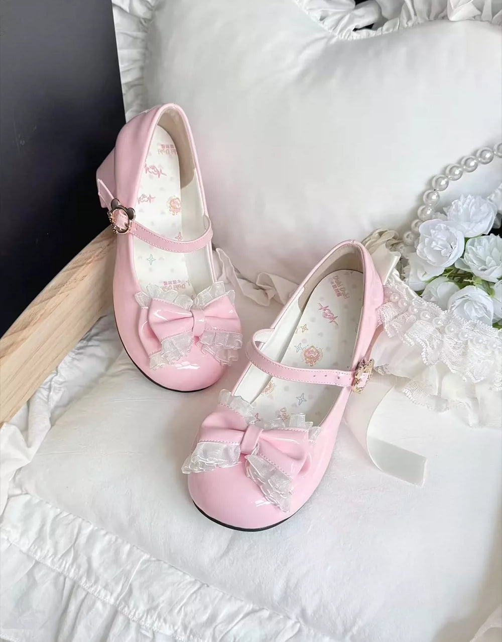Little Gummy Sweet Lolita Lace Bow Mary Jane Mid Heel Shoes