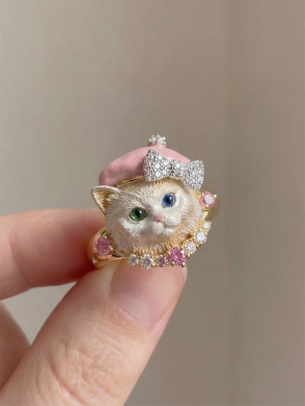 Heterochromia Cat Embossed Adjustable Ring