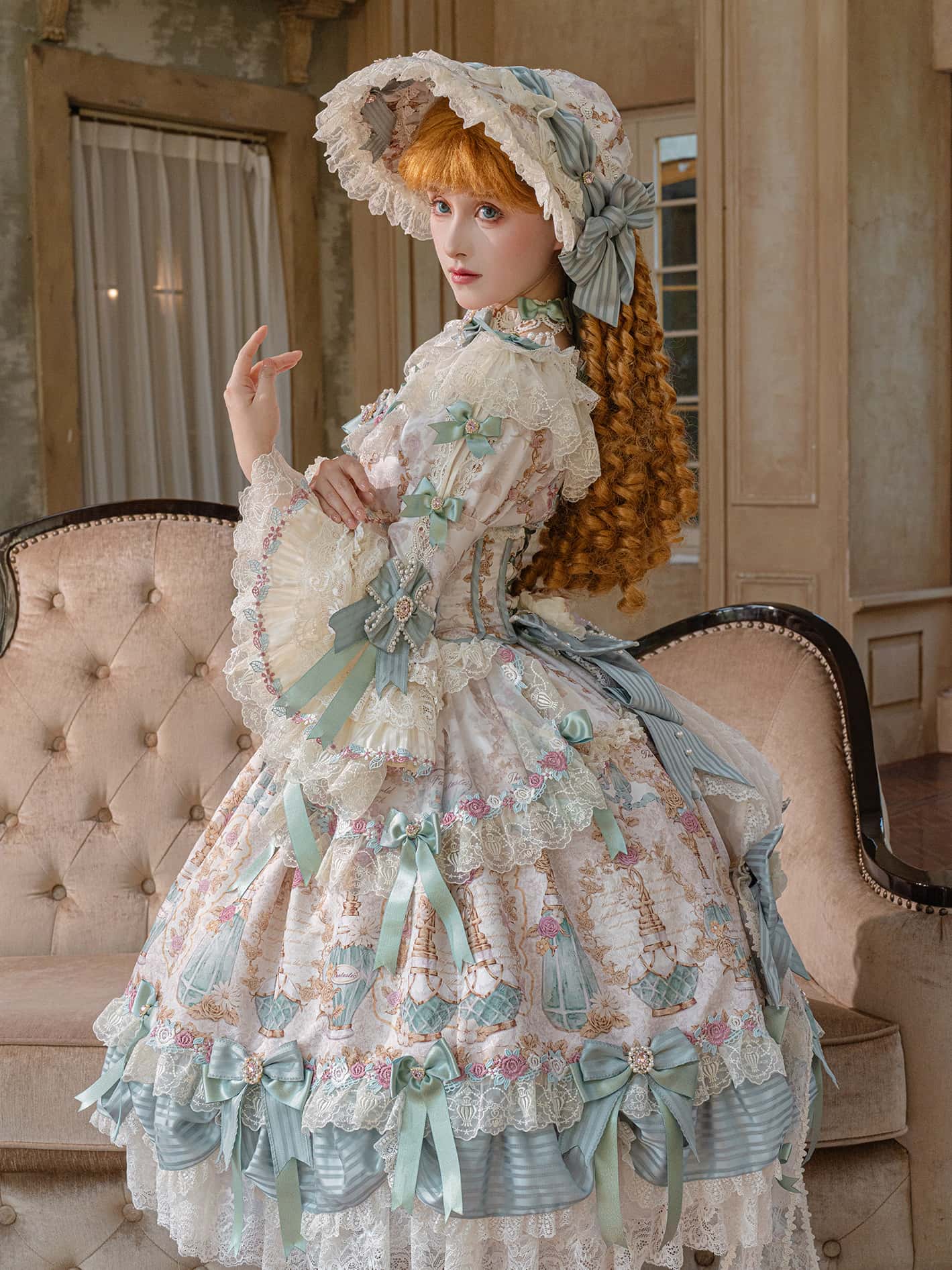 Antique Gem Fragrance Lolita Green Long Dress Set