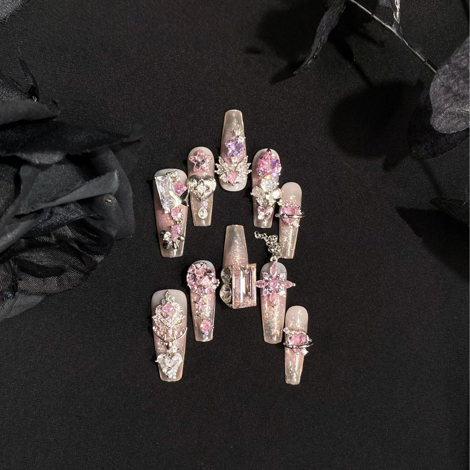 Heart Crush Lolita Handmade Detachable Press-On Nails