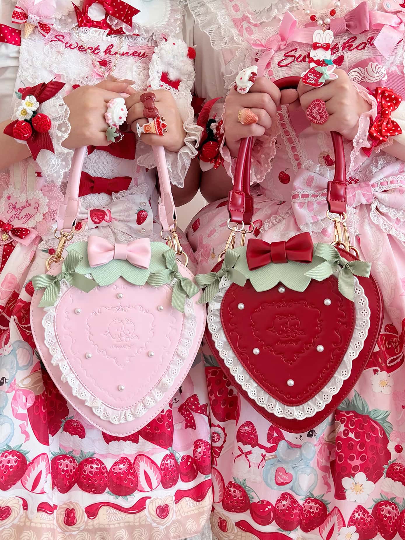 Sweet Strawberry Lolita Handbag With Bow & Lace Trim