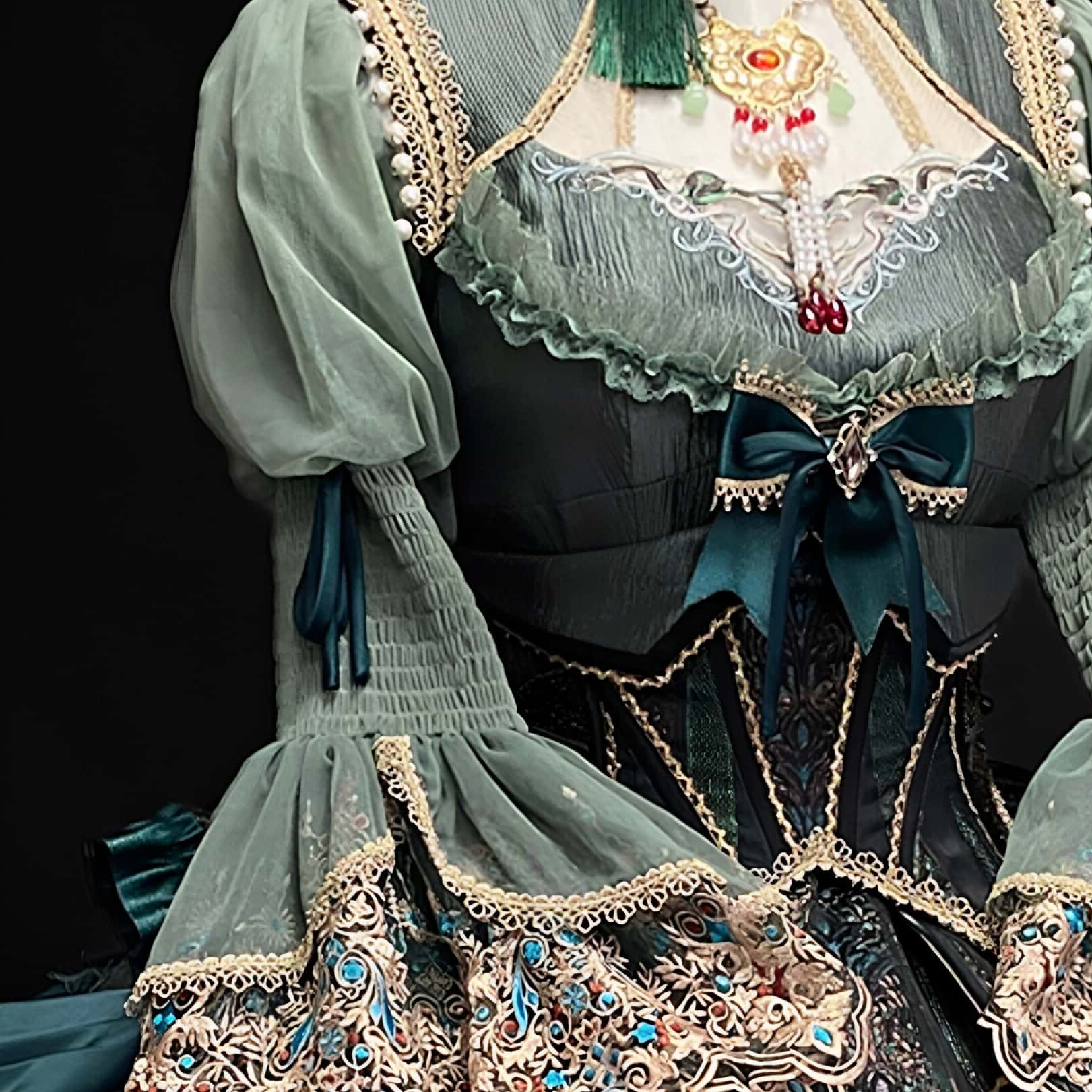 Candle Dragon Spirit Lolita Fantasy Green JSK Dress Set