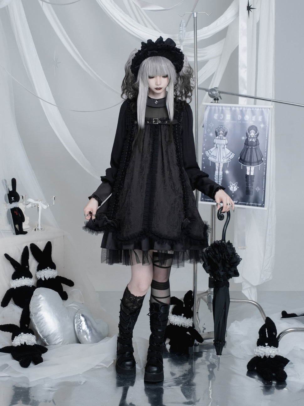 Tin Doll Black & White Gothic Lolita Lace Dress