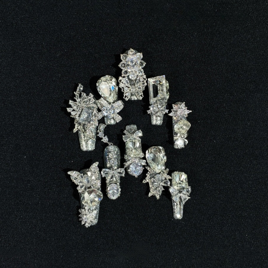Silver Moon Butterfly Chain Diamond Long Lolita Nail Art