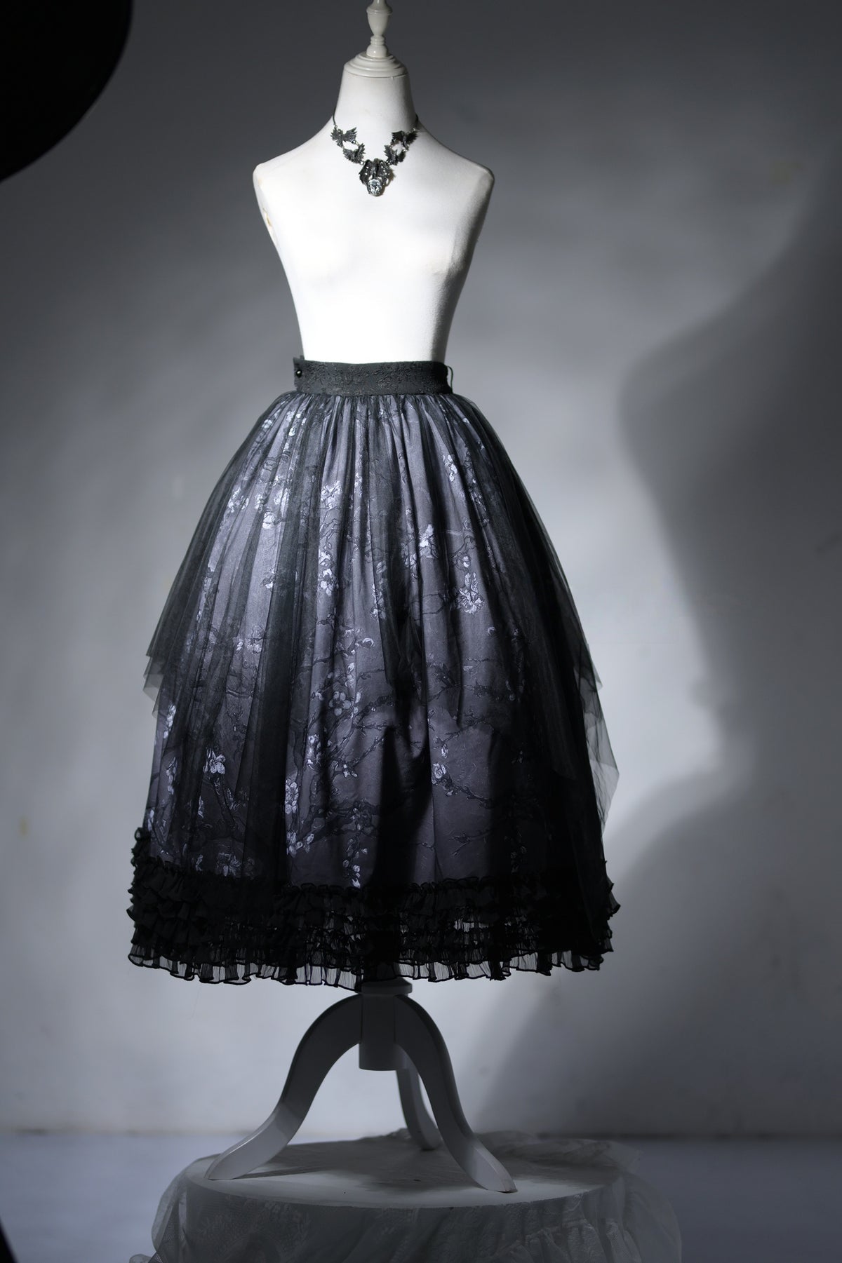 Van Gogh Almond Blossom Black Vintage Strapless Organza Dress / Corset & Skirt Set