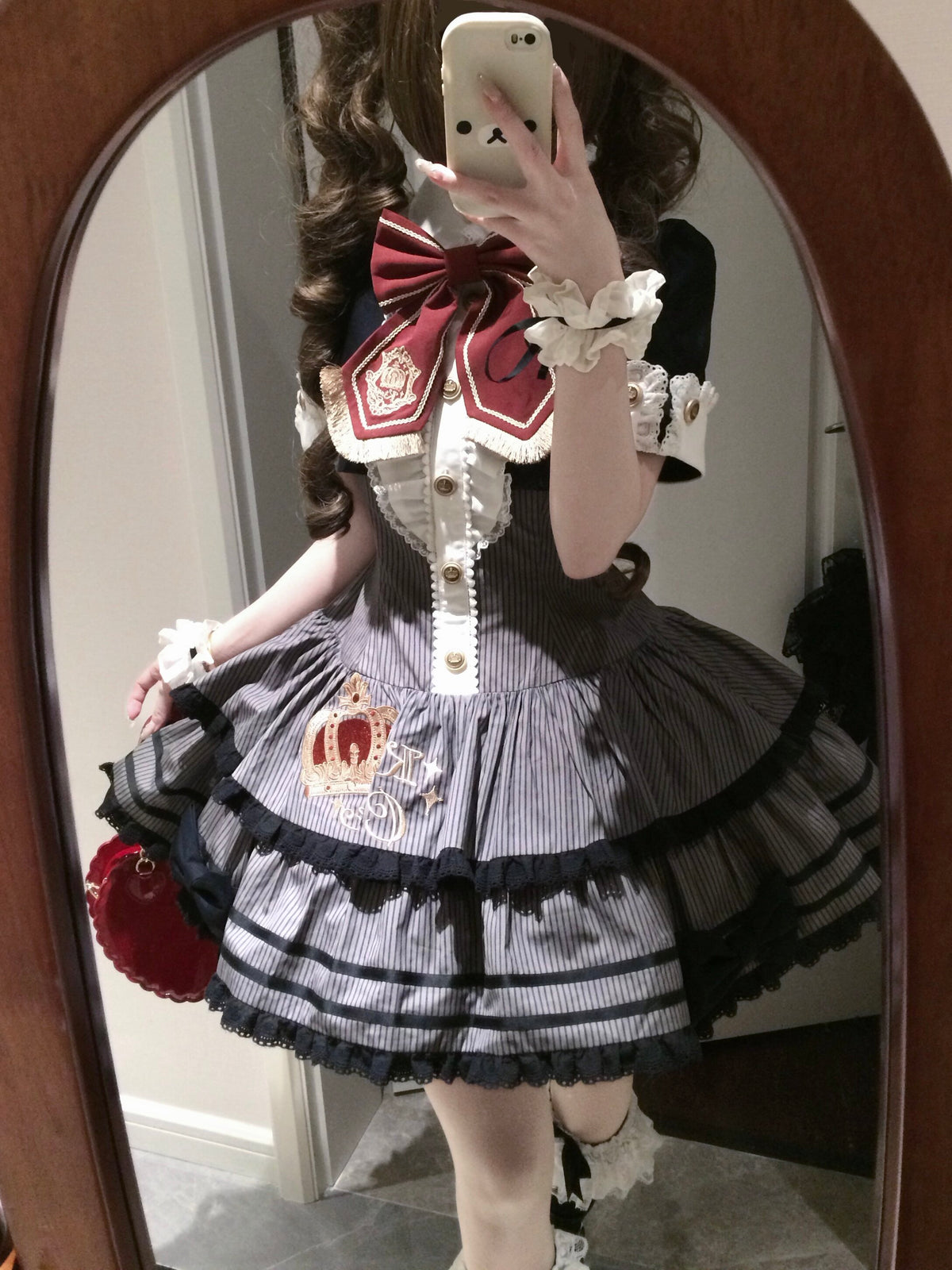 Black Striped Crown Idol Academy Lolita Fake Two-Piece OP Dress