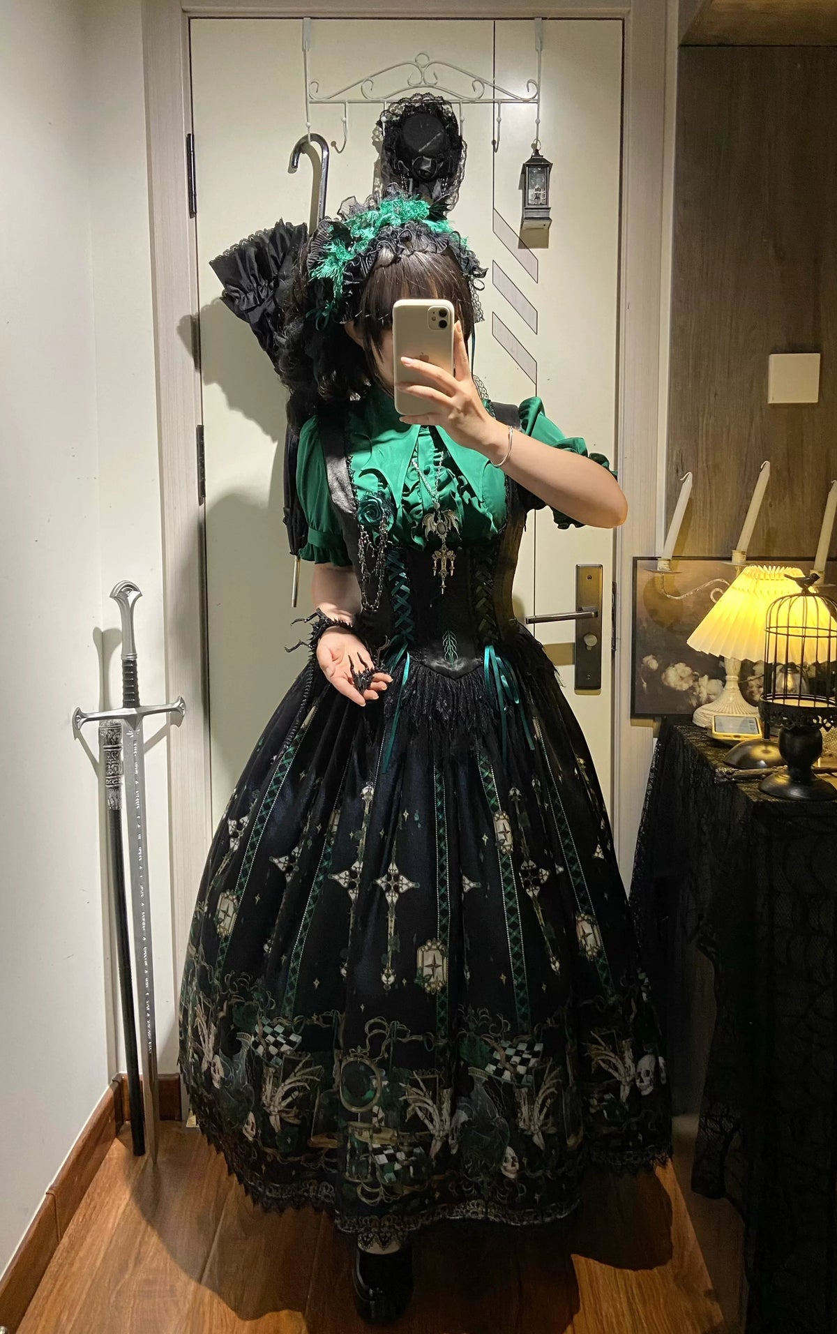 Blood Laboratory Green Skull Potion Print Gothic Lolita Long JSK
