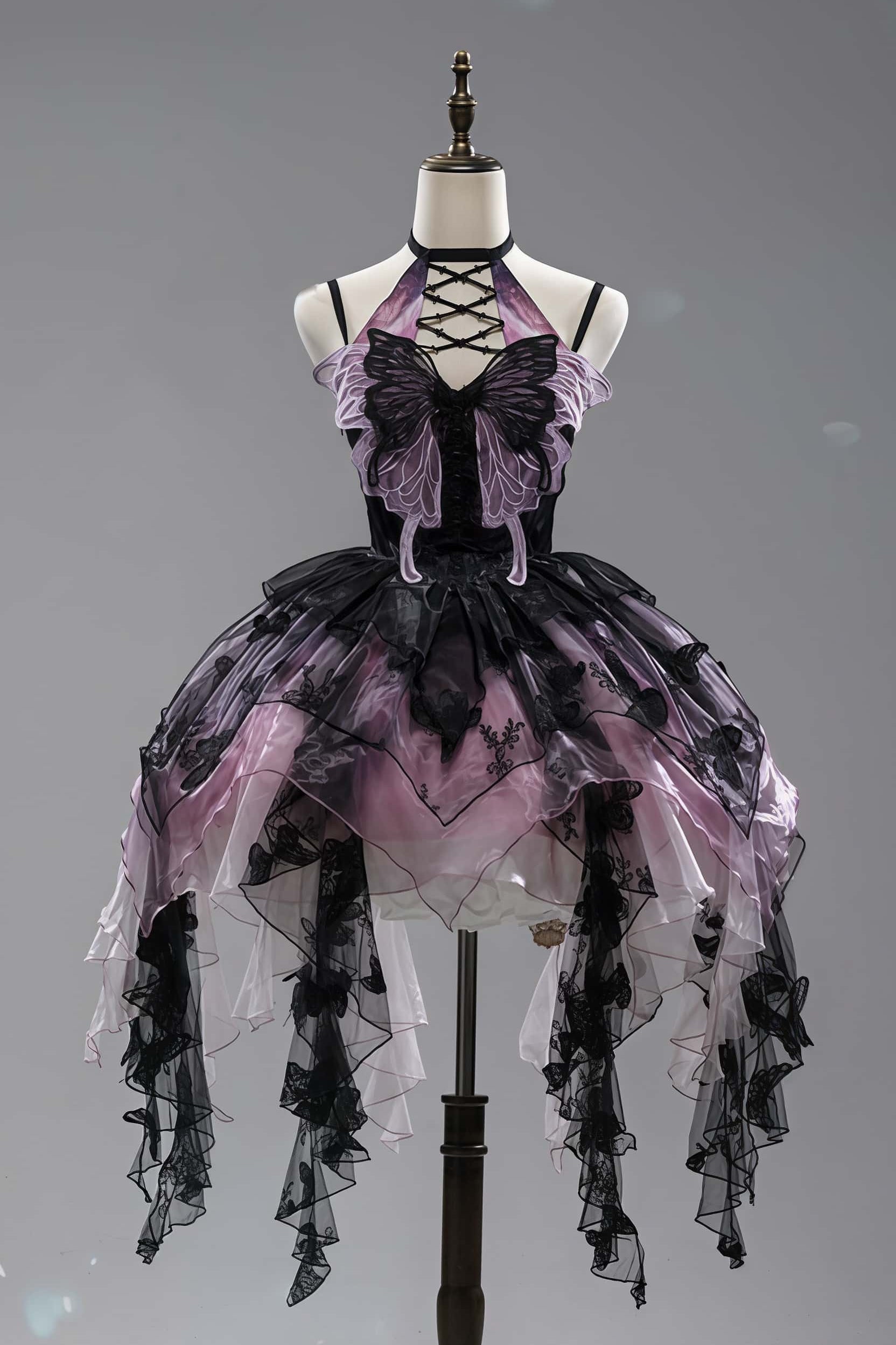 Robe Lolita Gothique Bleue JSK Papillon Feuille Morte 1.0