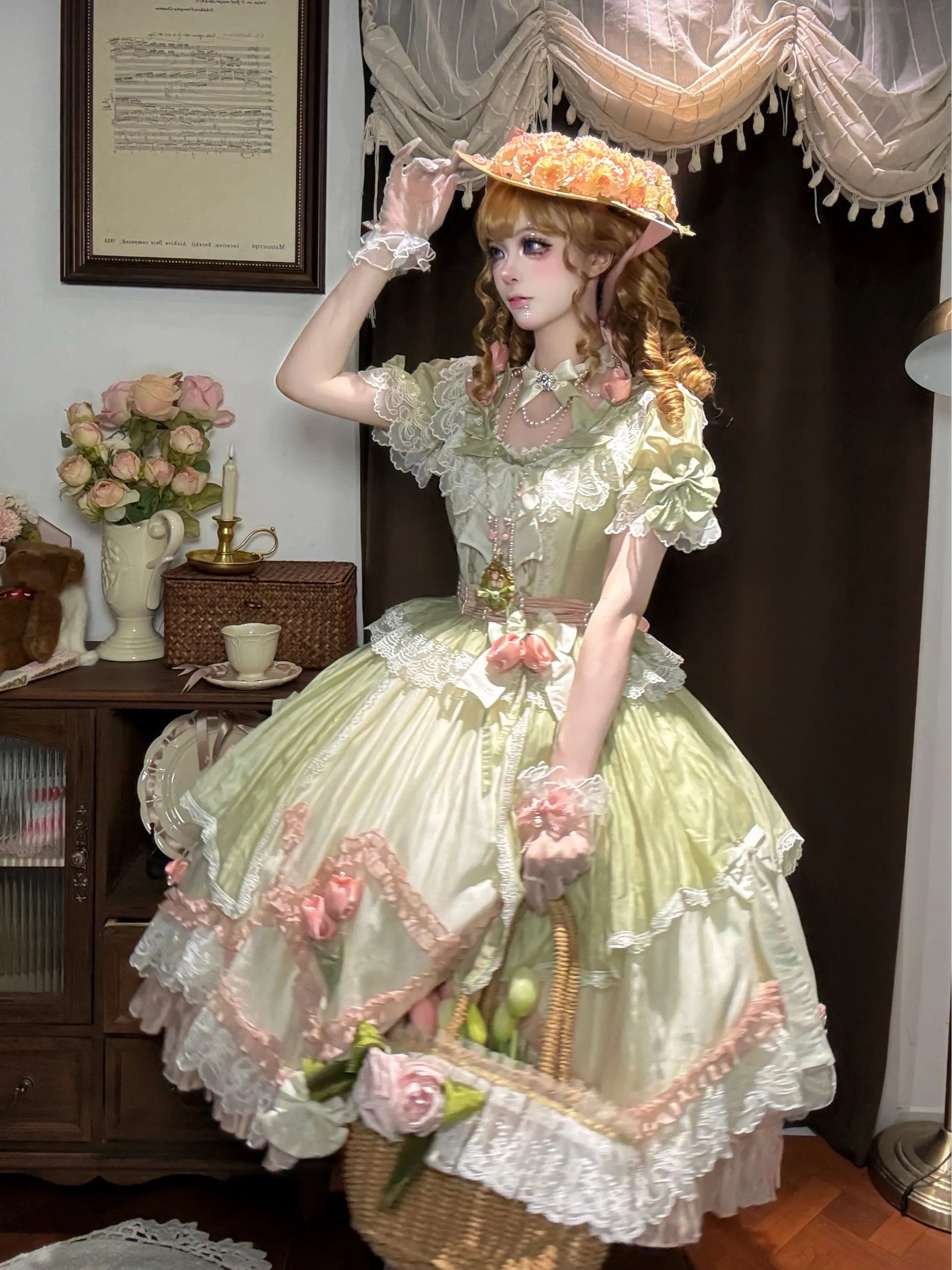 Tulip Letter Mint Green Short Sleeve Classic Lolita OP Dress
