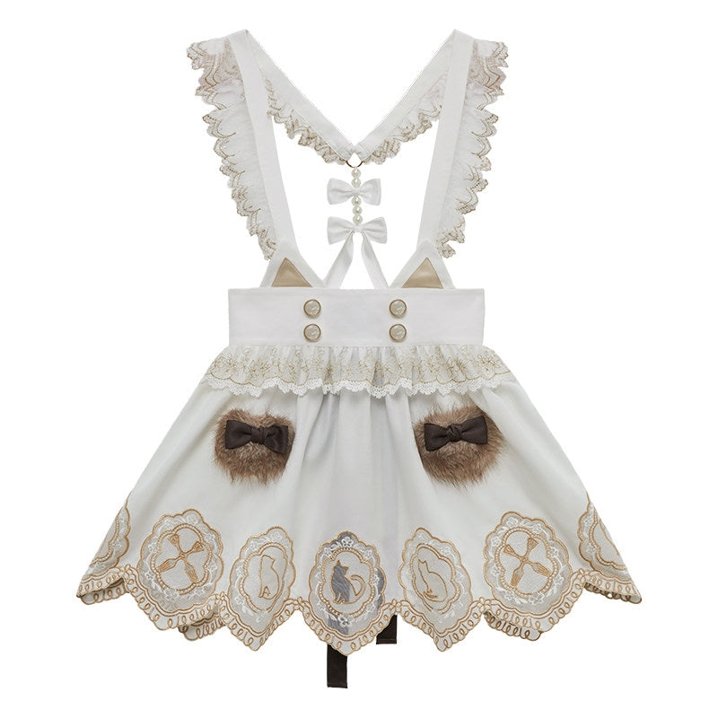 Refreshing Tea Party Lolita Cat Embroidered OP Dress
