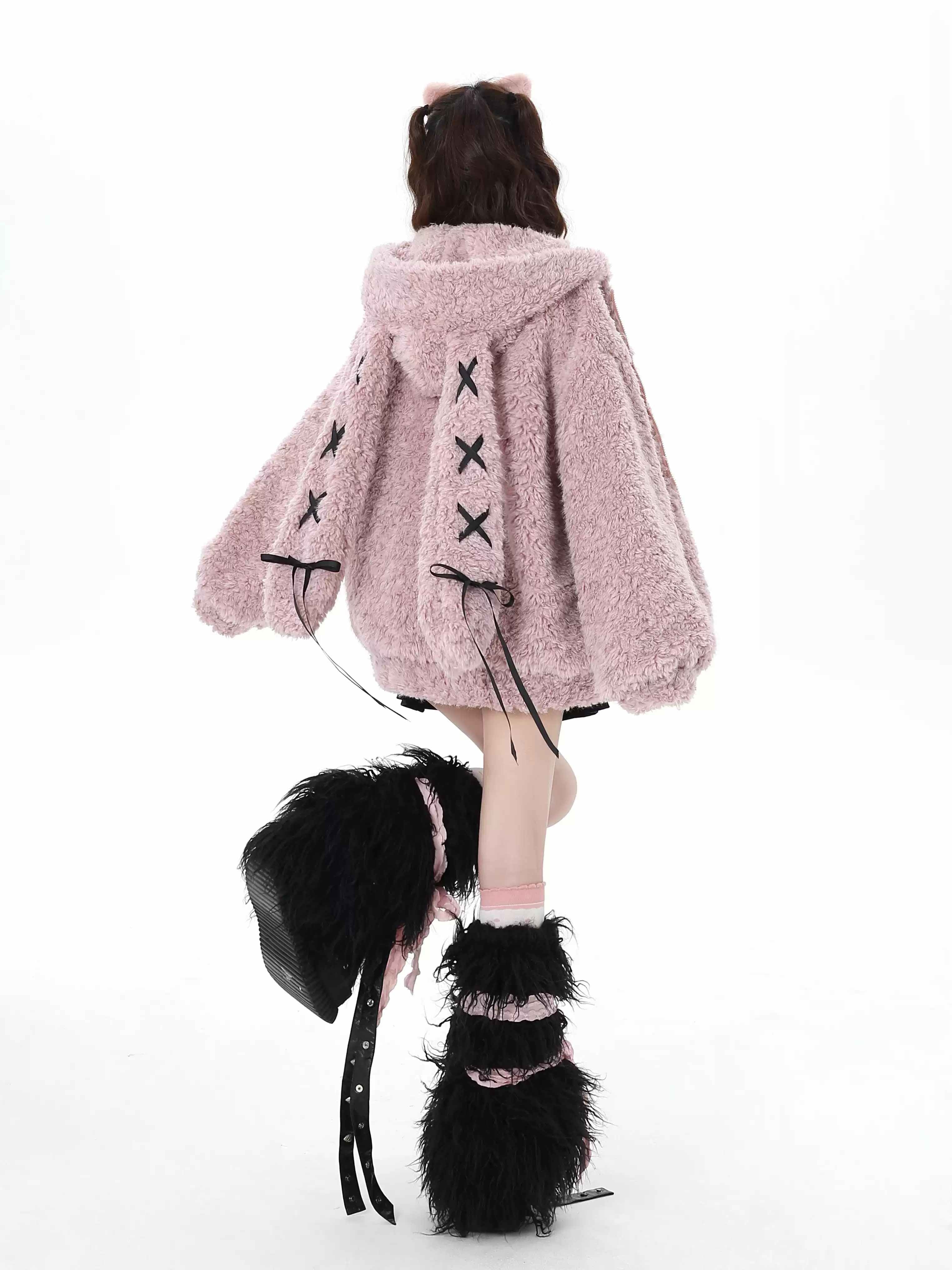 Y2K Sweet Bunny Ear Lambswool Coat LE1026