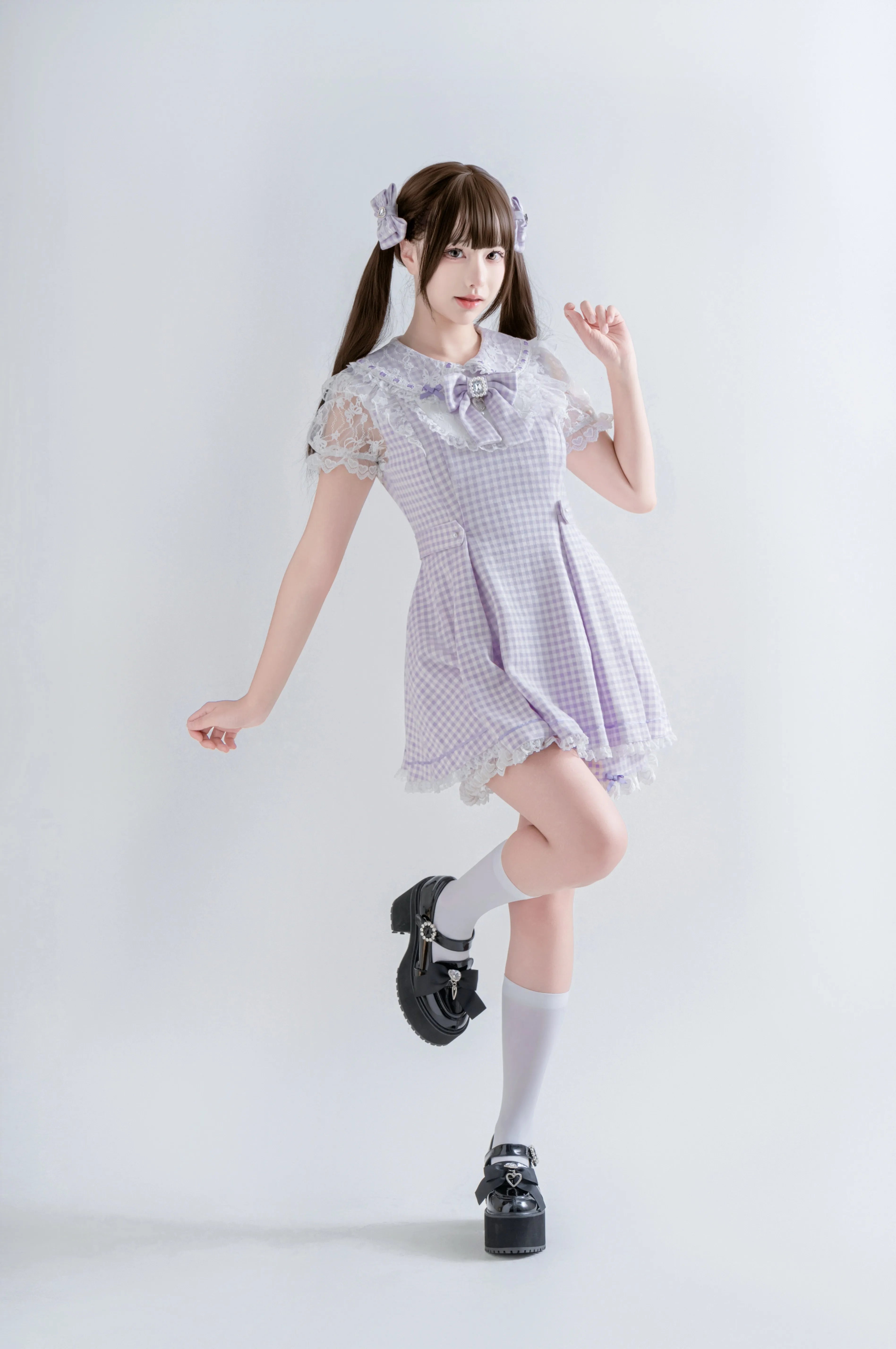 Kisskiss Two-Tone Plaid Lace Sweet Ryōsangata Cute Outfit Set
