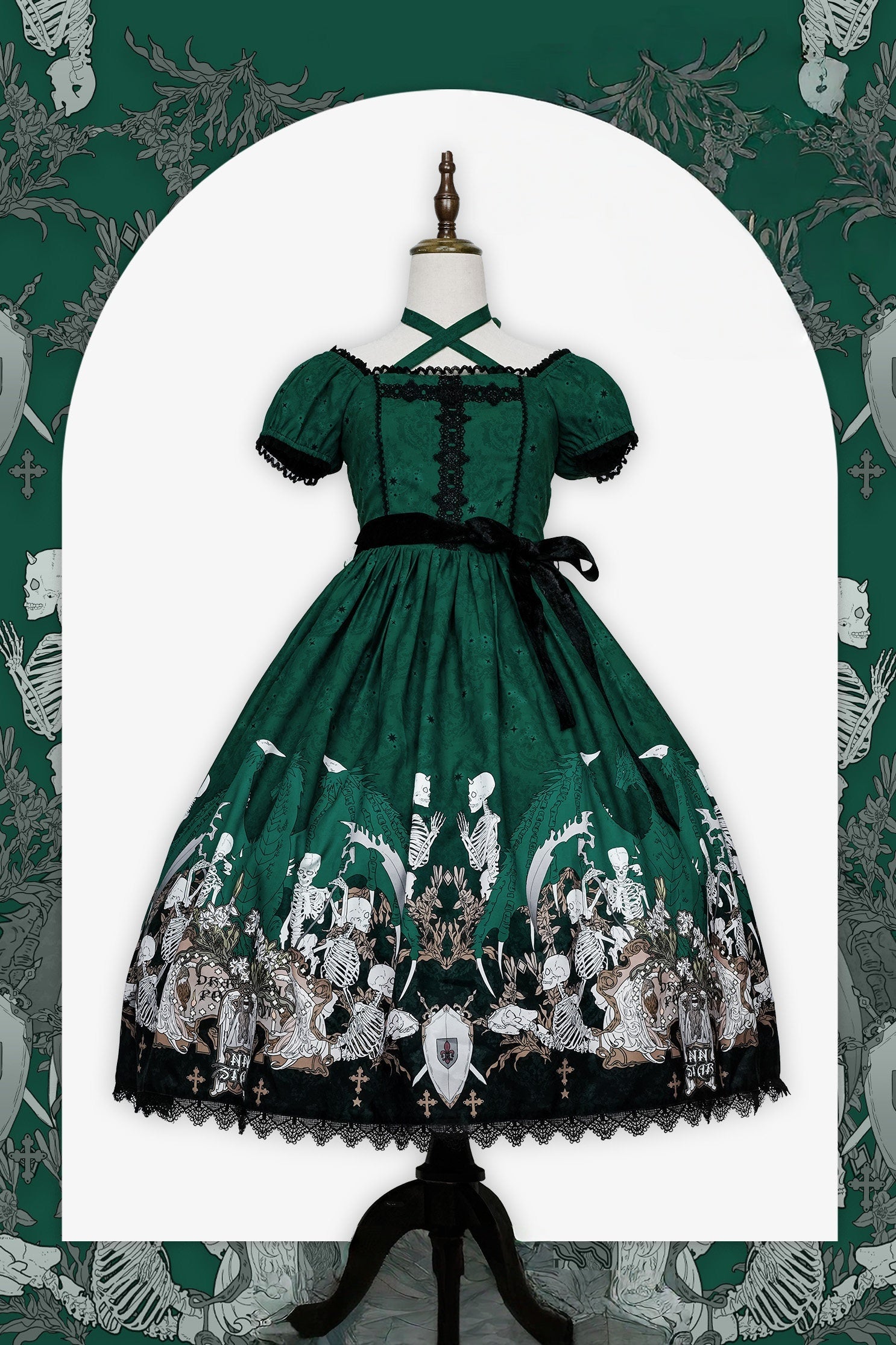Dragon Bone Lily Lolita Gothic Green OP Dress