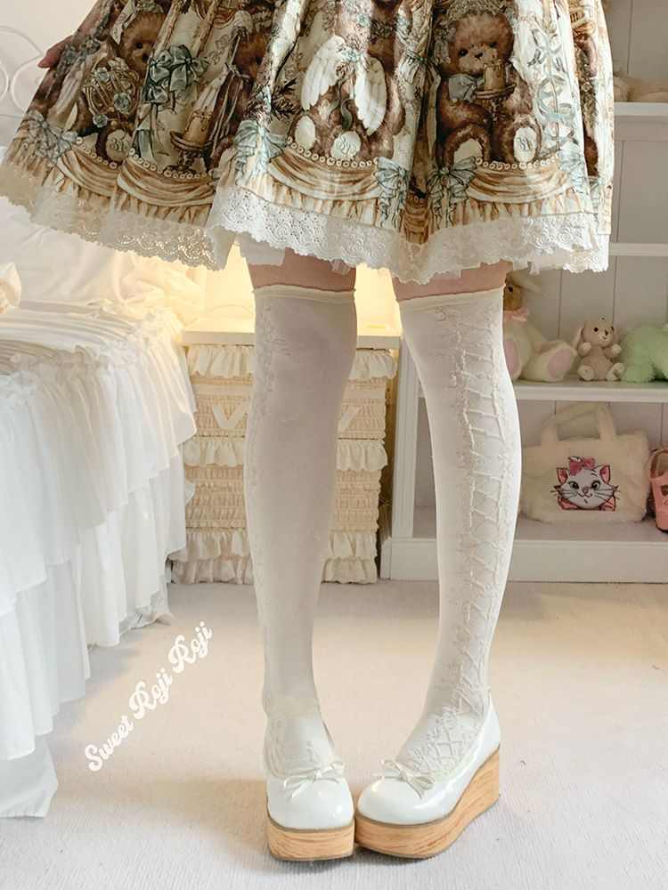 Lolita Sweet Bow Print Mid-Calf Warm Socks