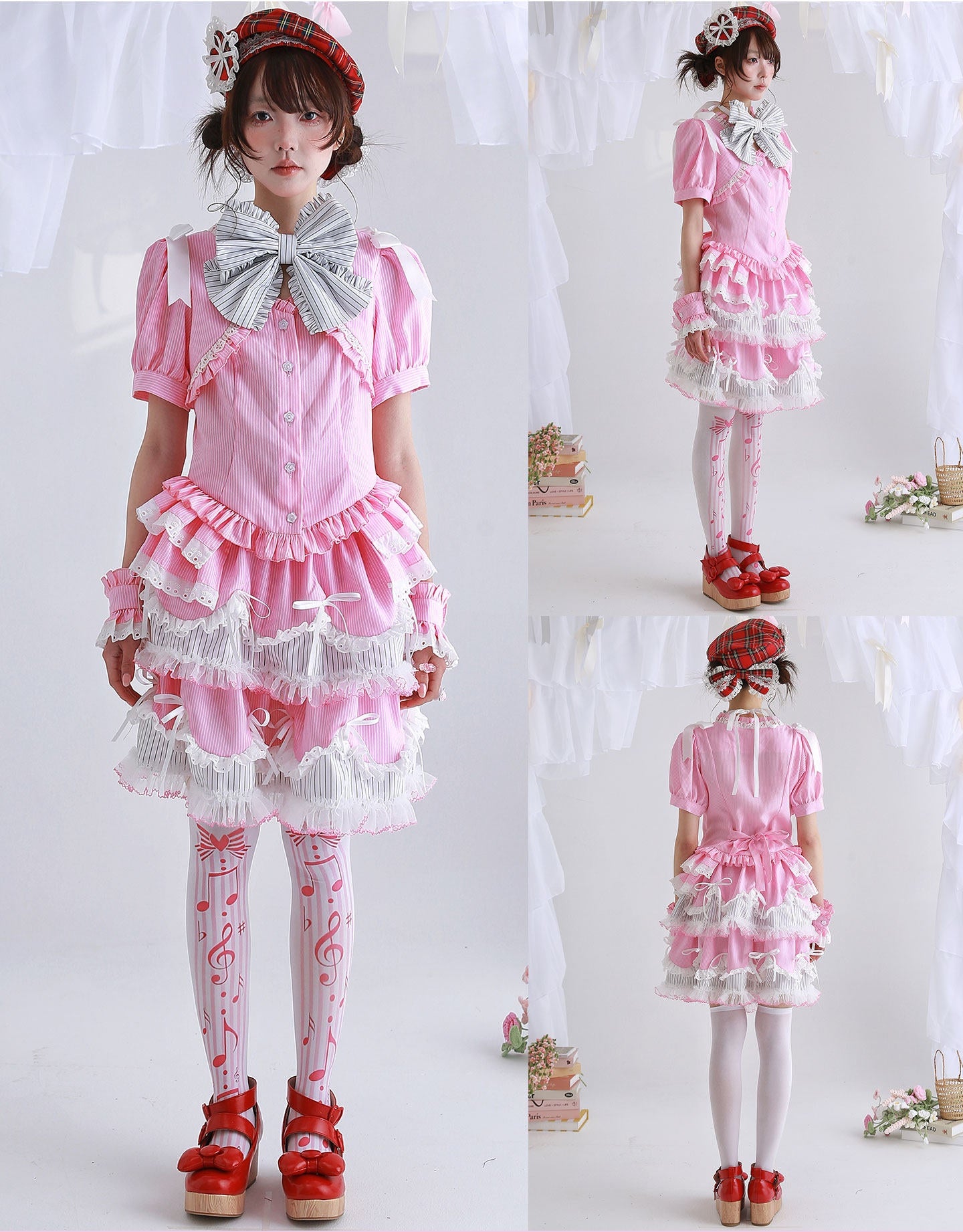 Candy Cottage Showa Retro Pink Striped Set