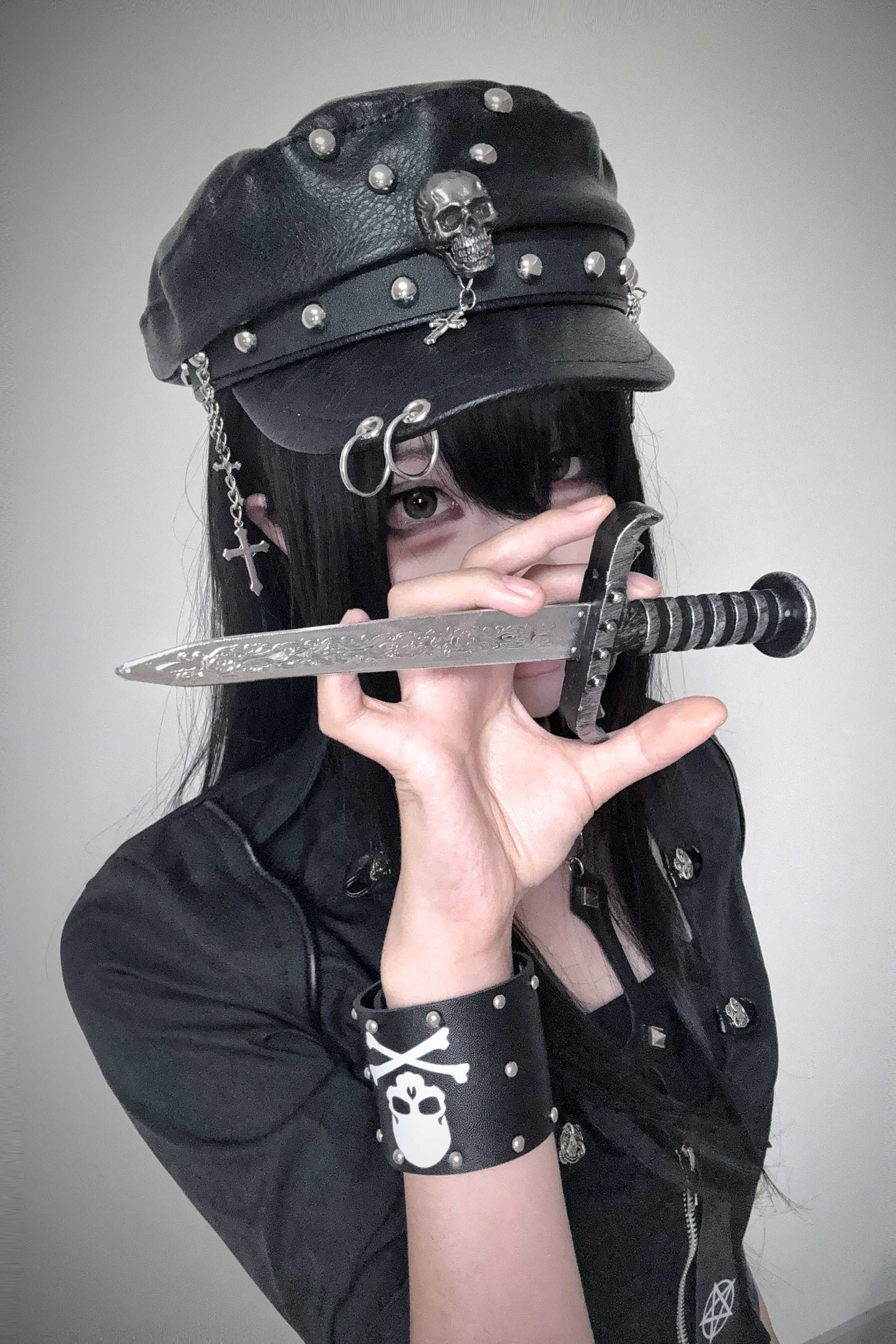 Y2K Goth Rivet Flat Top Cap LE6007