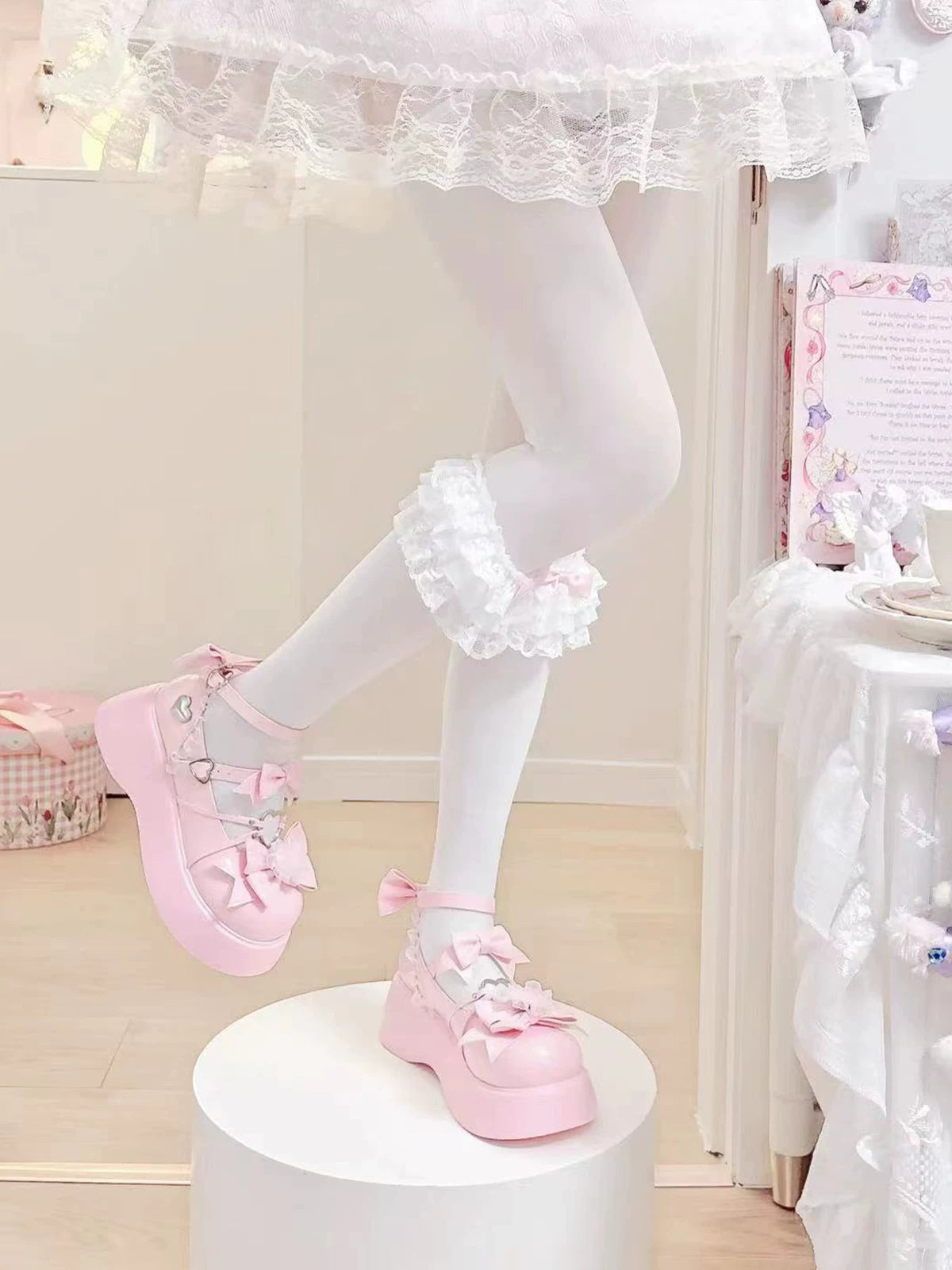 DokiDoki Sweet Lolita Platform Mary Jane Heart Buckle Bow Shoes