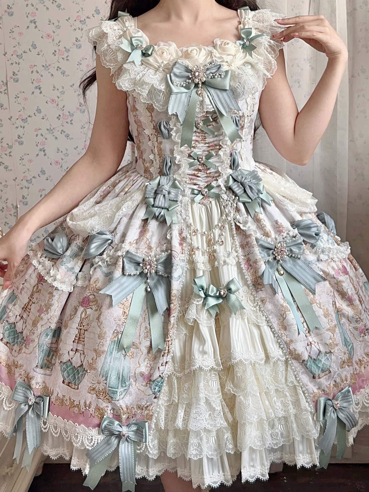 Antique Gem Fragrance Lolita Green JSK Dress Set