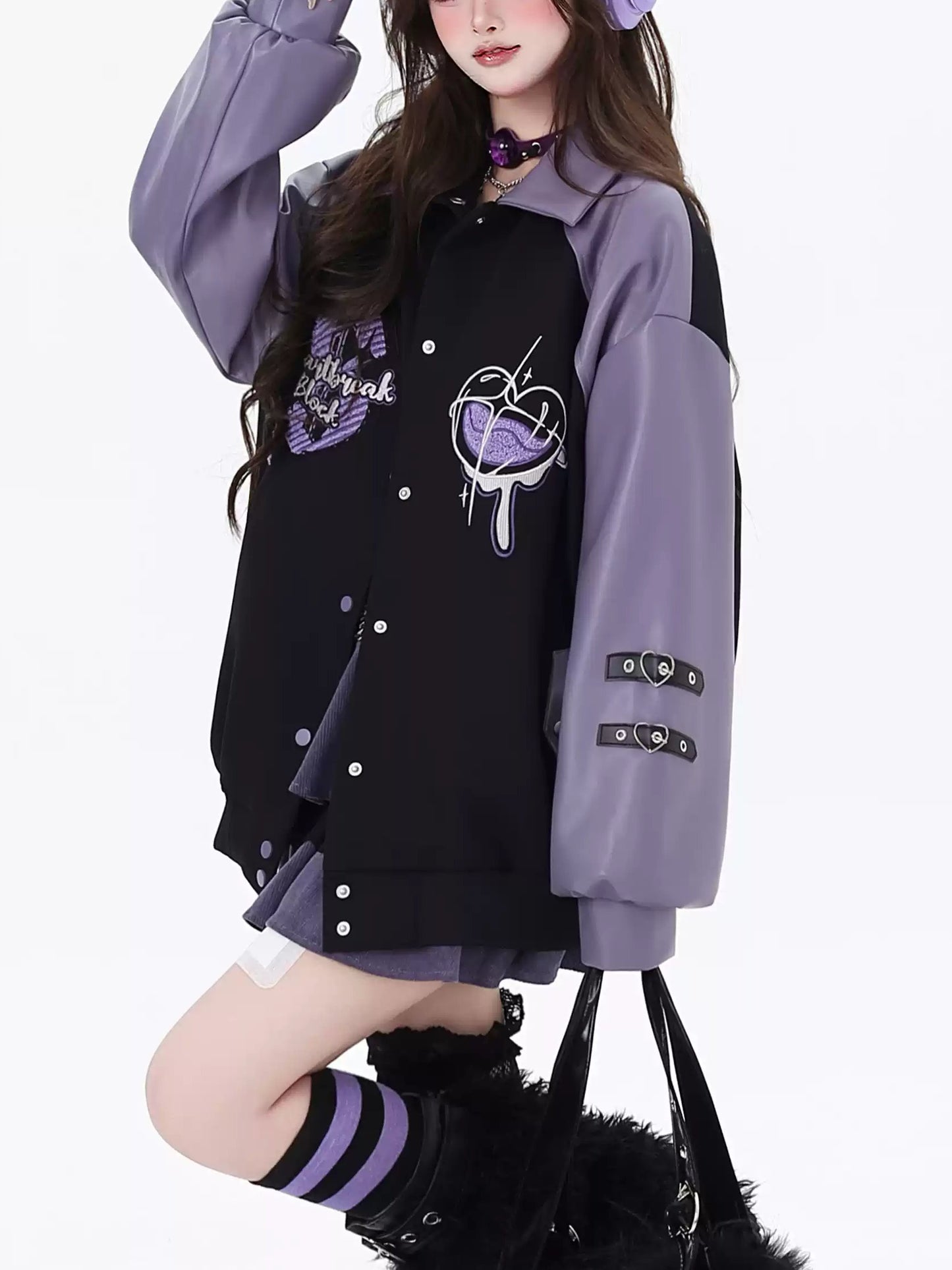 Harajuku Heart Embroidery Bomber Jacket LE1022
