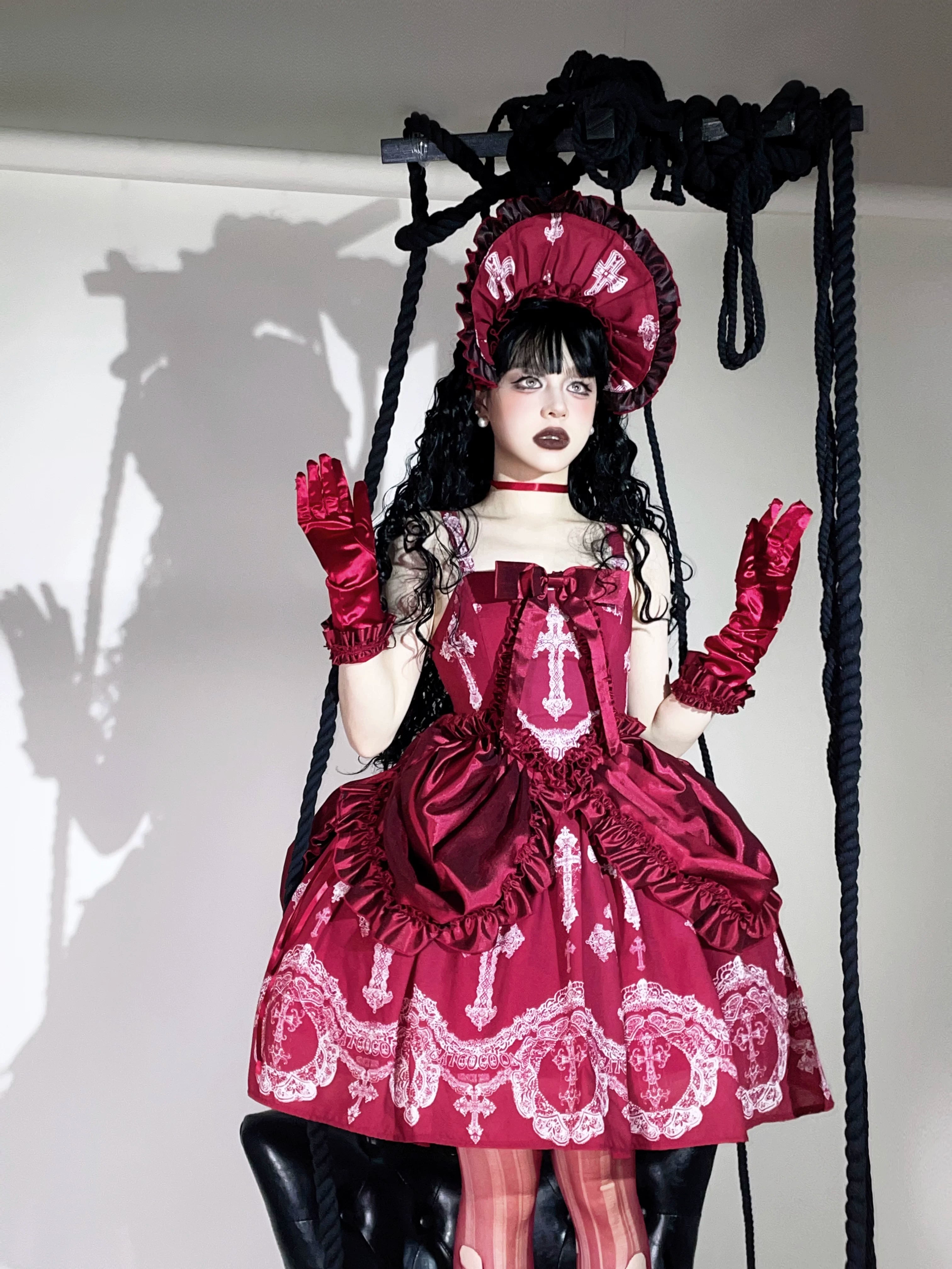 Lace Cross Gothic Lolita JSK Red Set