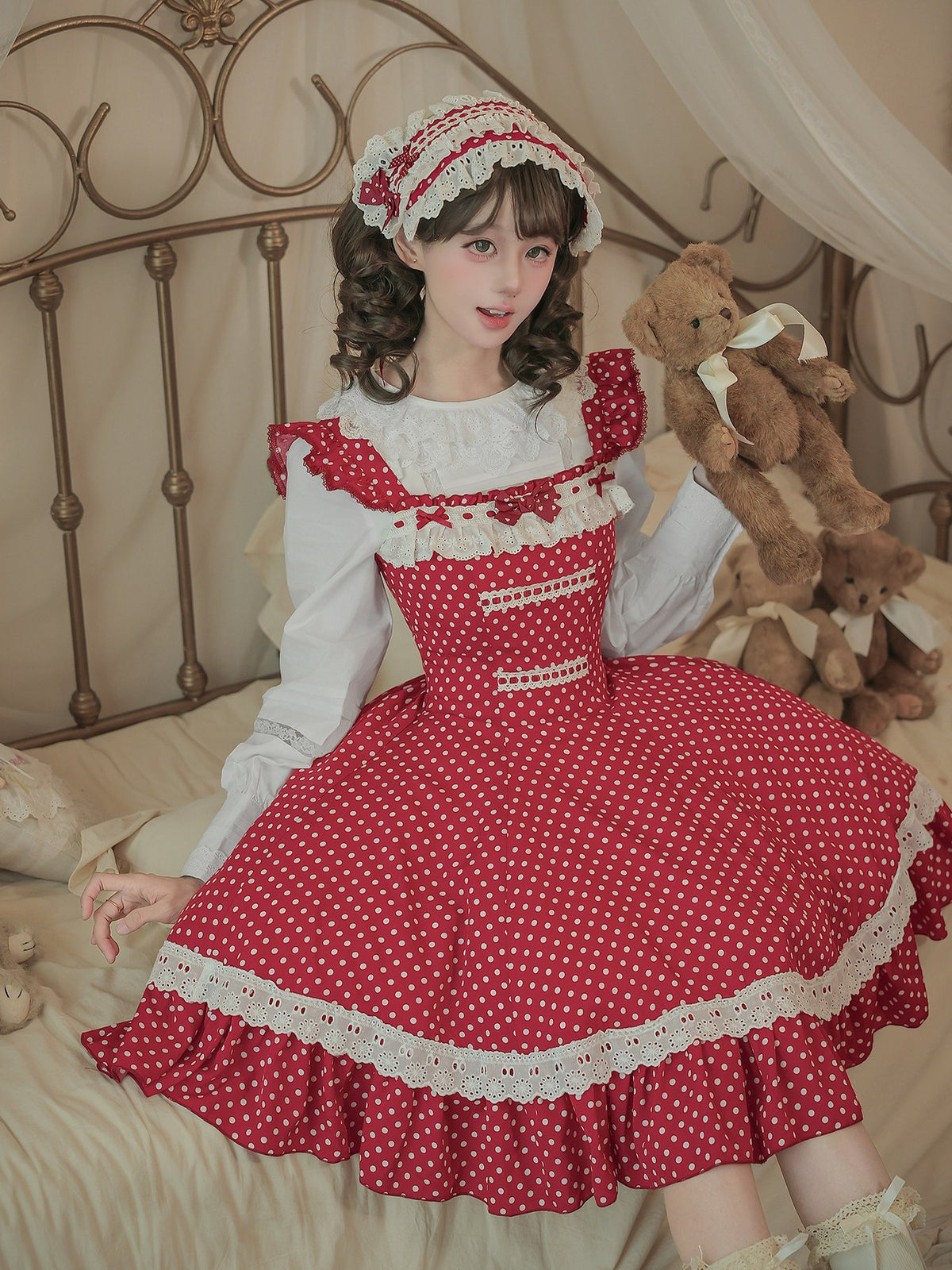 Showa Chronicle Old‑School Sweet Polka‑Dot Lolita OP / JSK Dress
