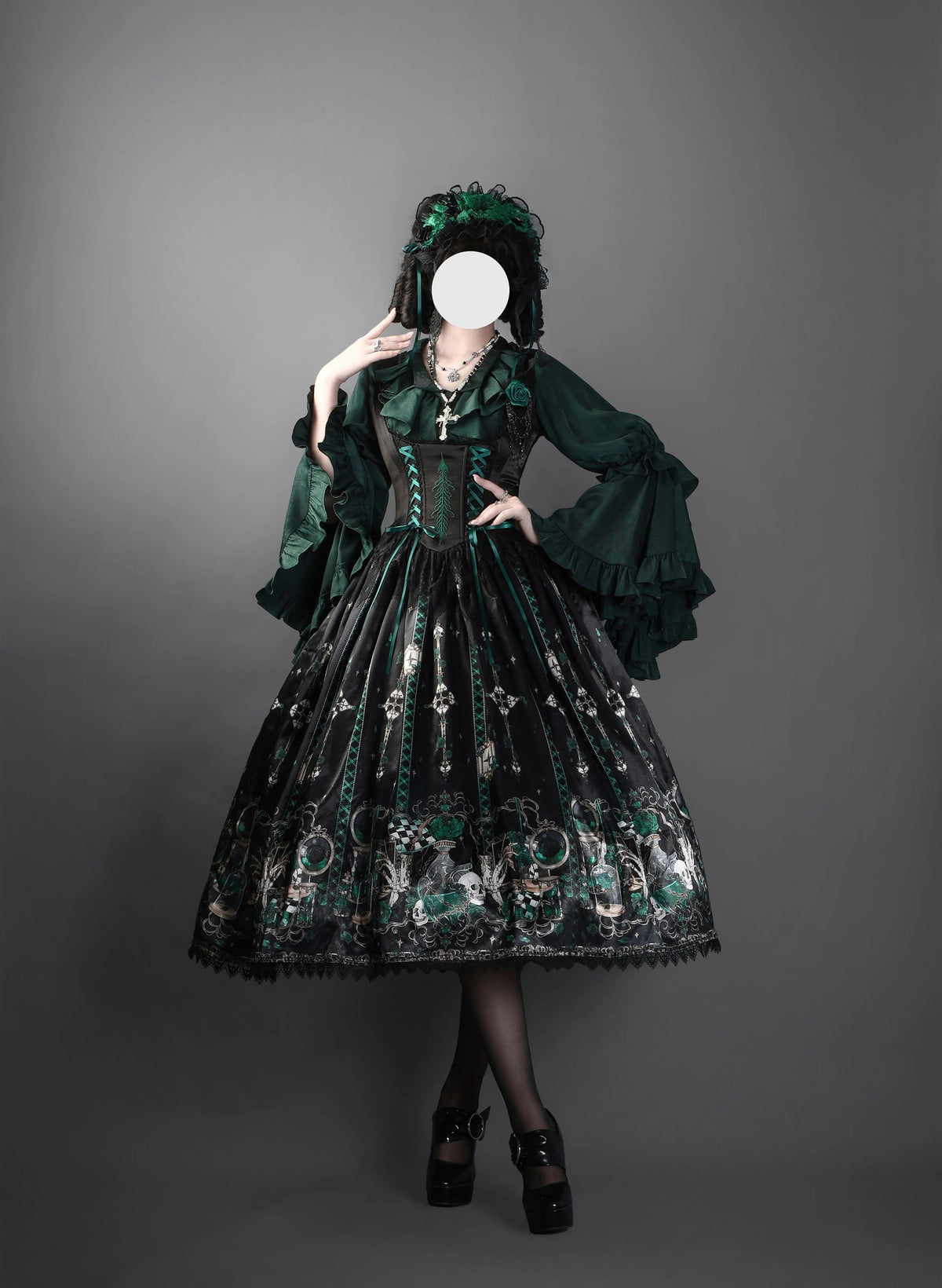 Blood Laboratory Green Skull Potion Print Gothic Lolita Long JSK