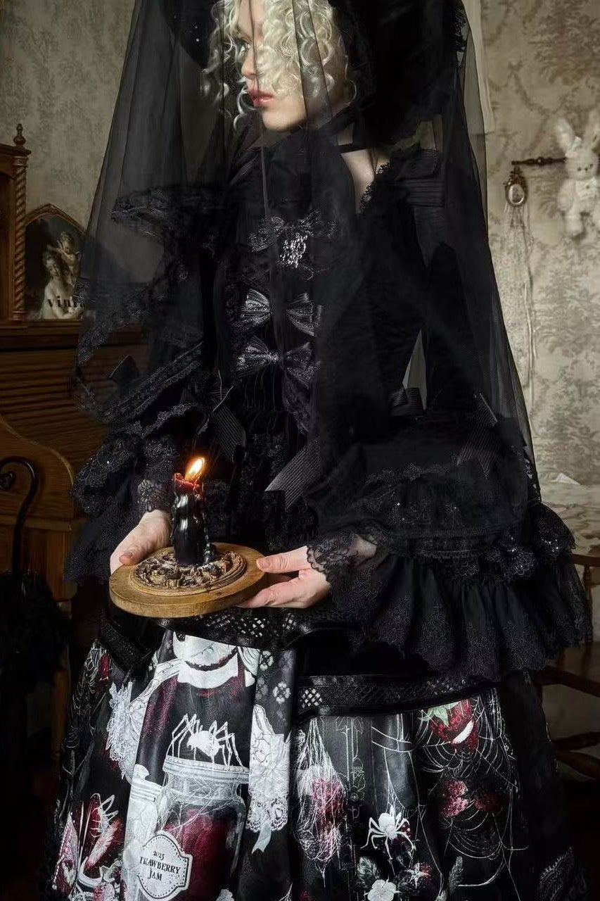 Hunting Strawberry Velvet Gothic Sweet Lolita Dress SK & Jacket Set