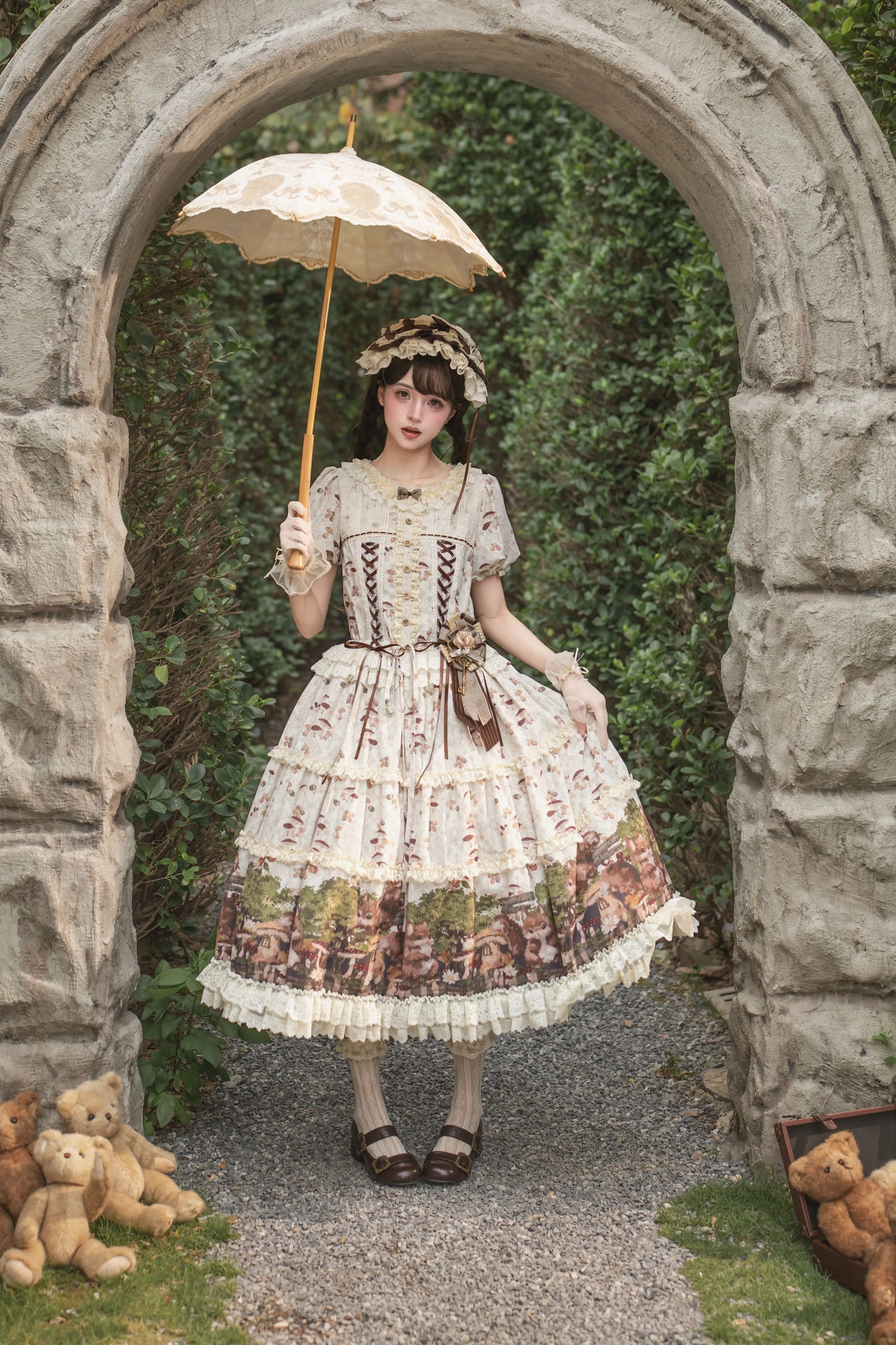 Magic Telegram Squirrel Fairytale Cottage Lolita Long OP