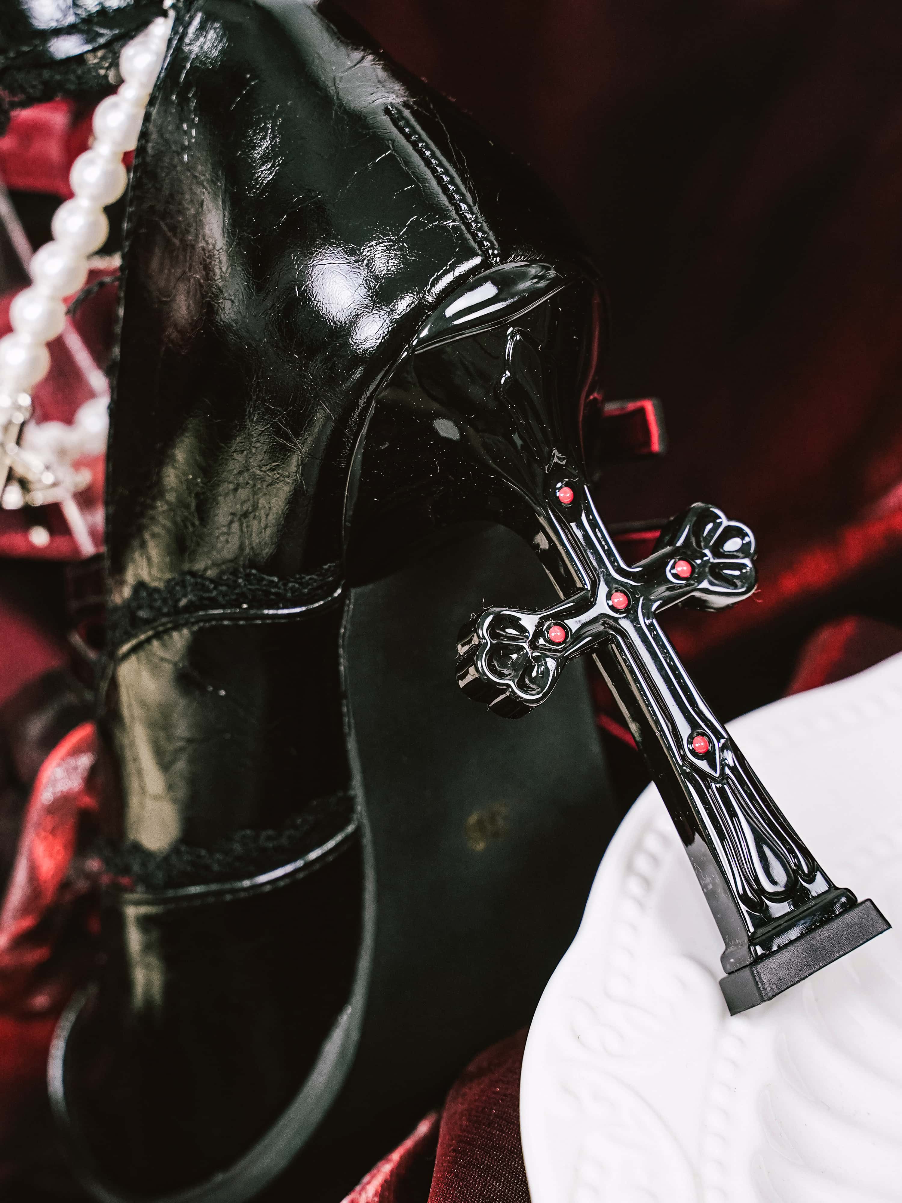 Forbidden Prayer Gothic Lolita Heels with Rose and Cross