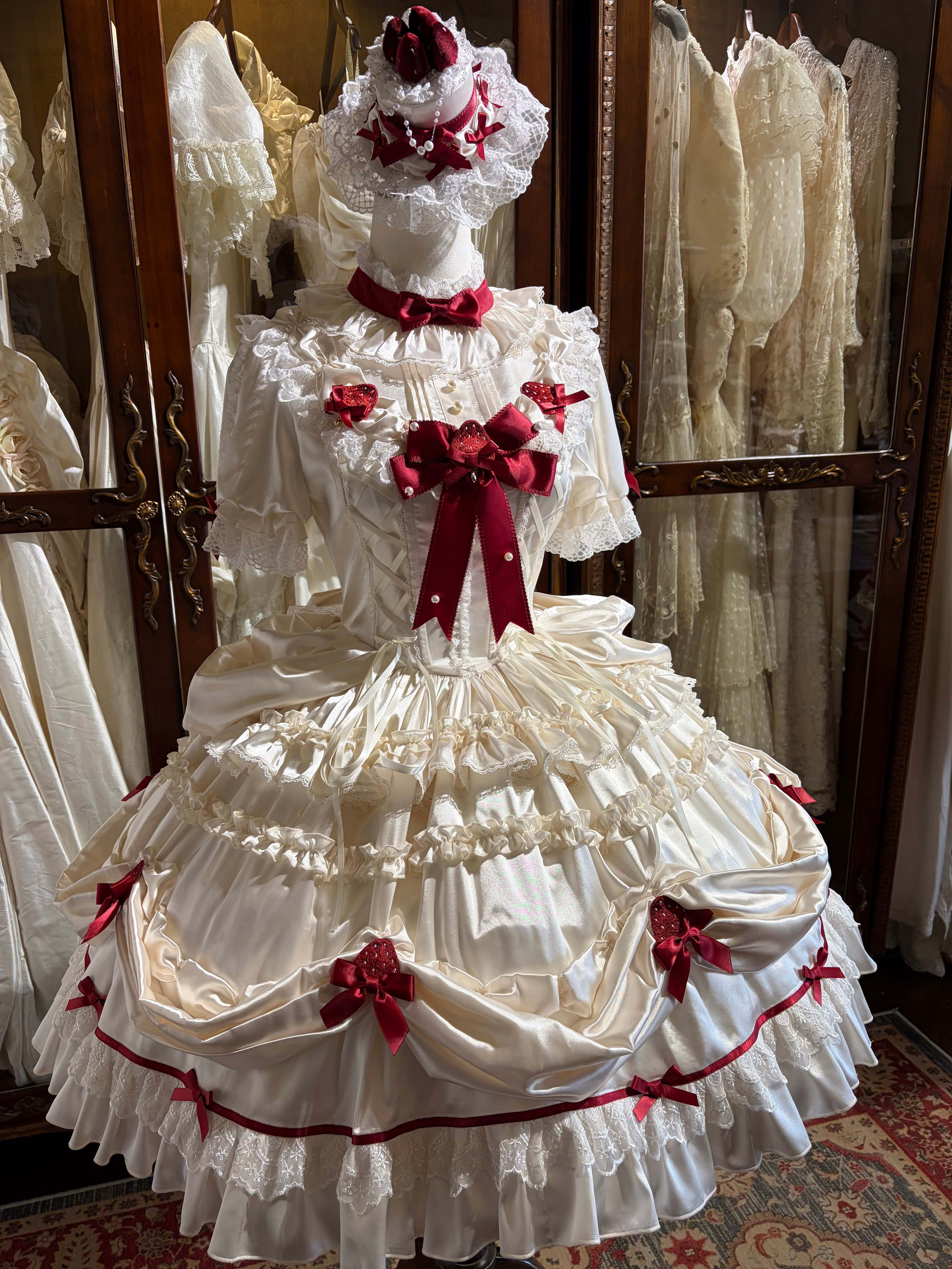 Paria Cream Strawberry Satin Lolita OP Dress