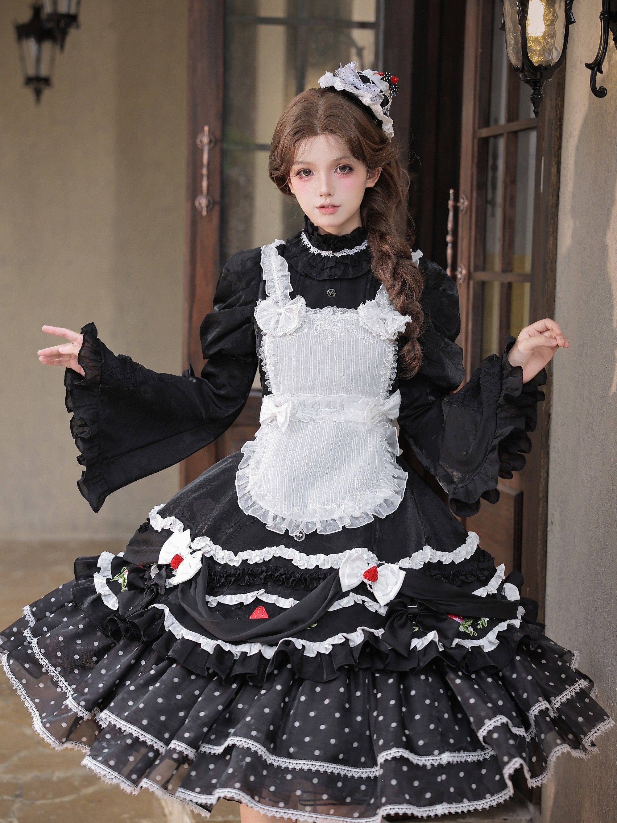 Twilight Berry Princess Gothic Maid Lolita Tiered Embroidered OP Dress
