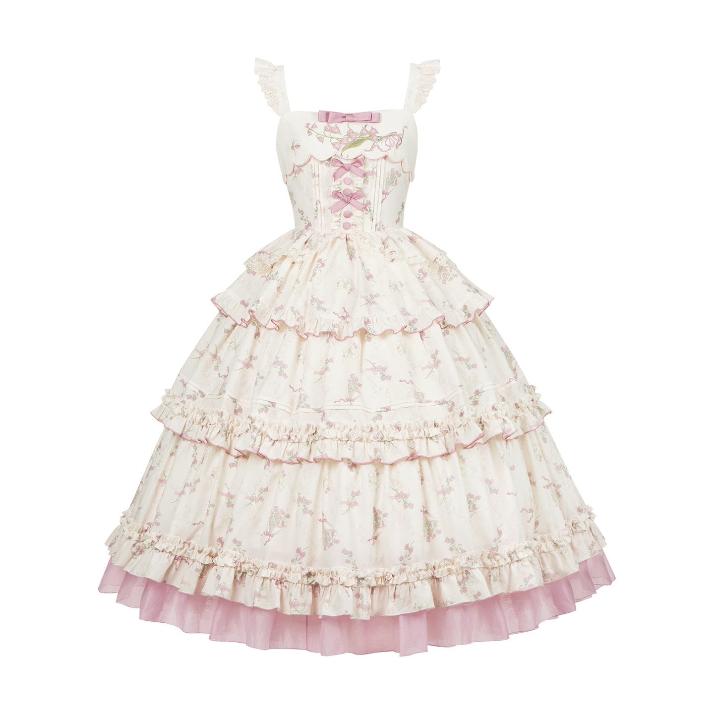 Fragrant Old Dream Pink Bellflower Embroidery Lolita OP & JSK Dress