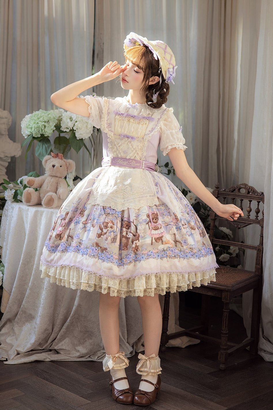 Bear‑Garden Floral Tale Sweet Printed Lolita JSK / OP Dress