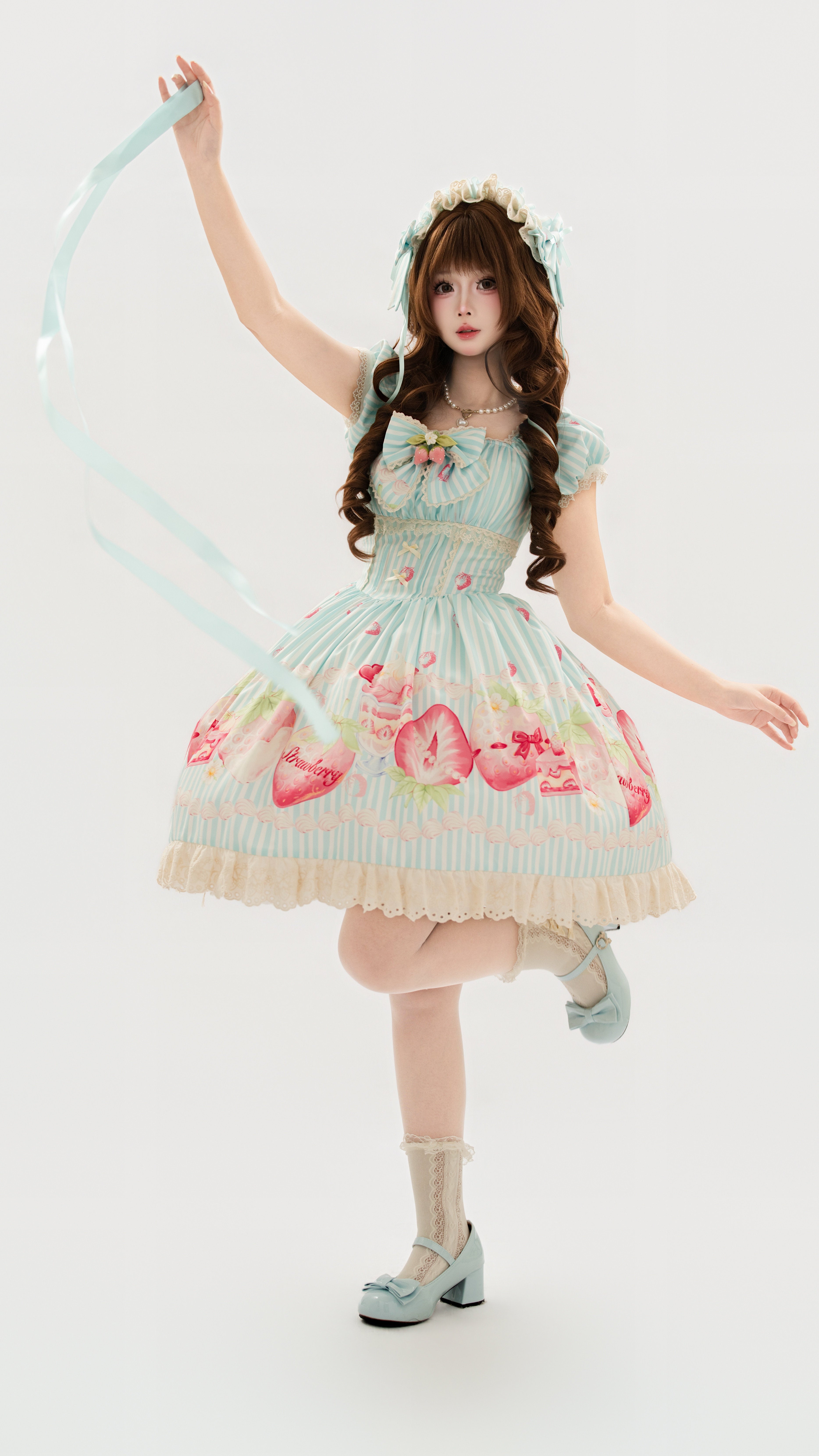 Strawberry Fairy Realm Sweet Stripe Lolita Print OP Dress