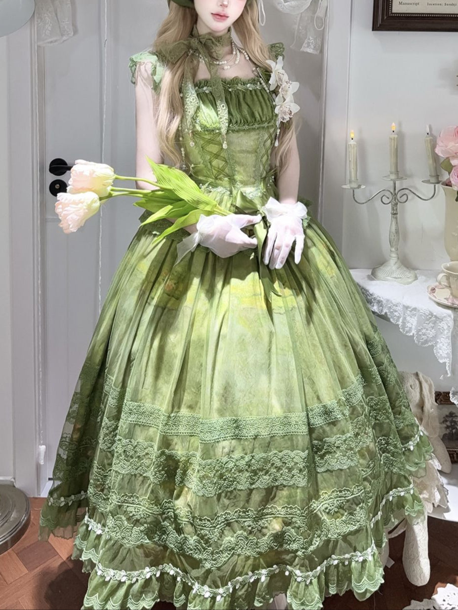 Lolita Green Classic Lolita Embroidered Lace Dress LC1001