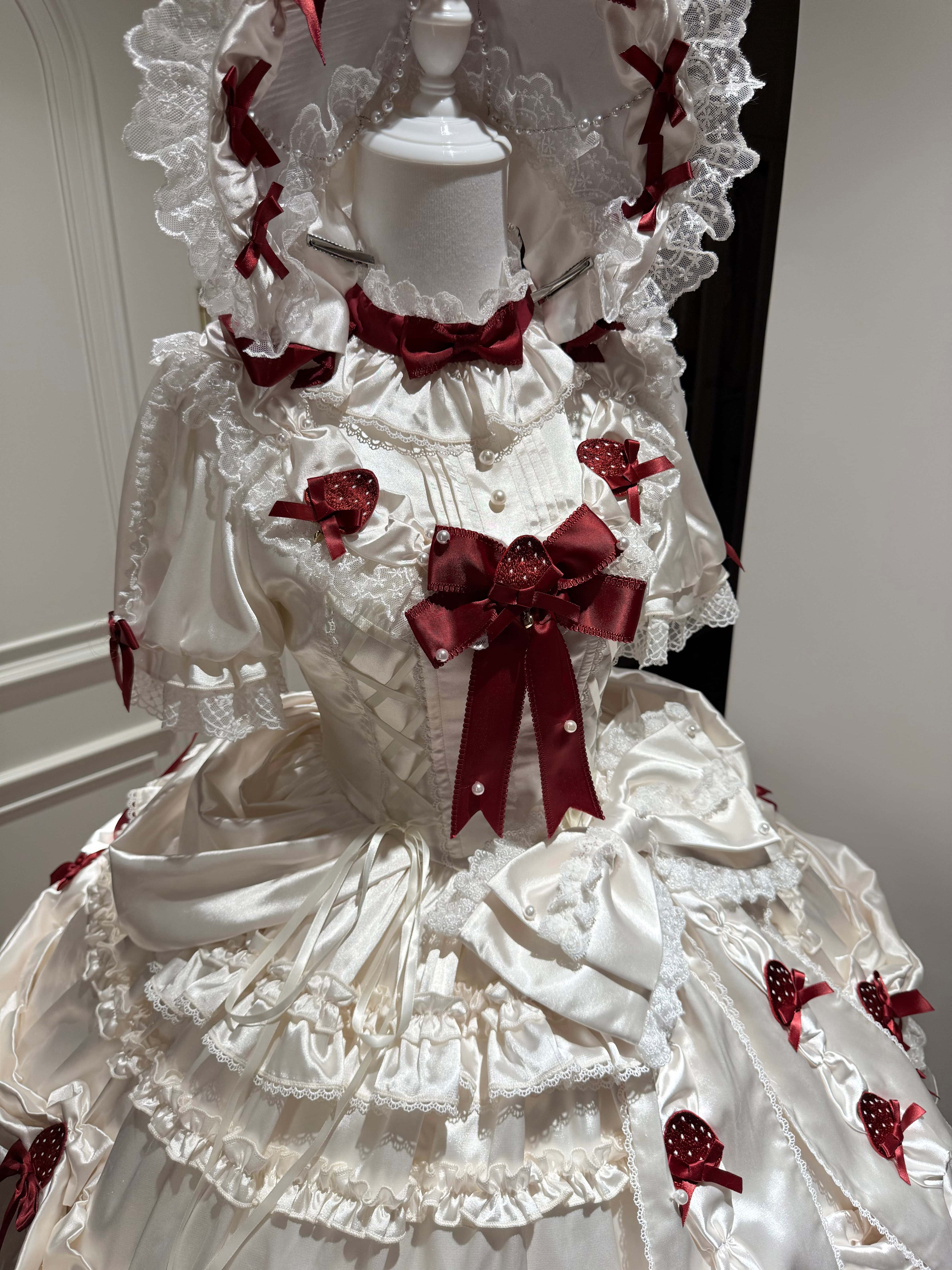 Paria Cream Strawberry Satin Lolita OP Dress