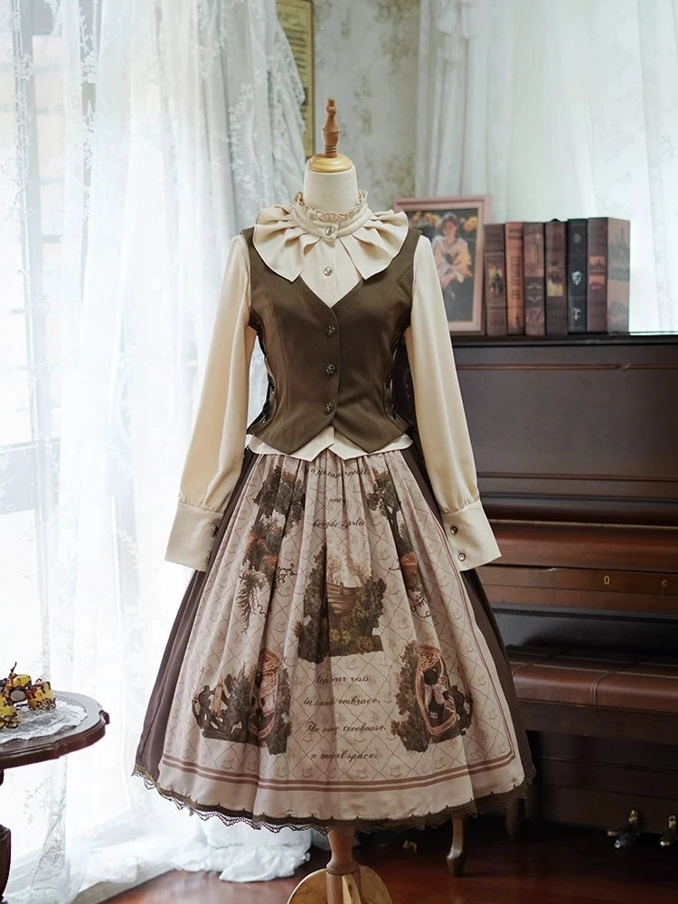 Treehouse Secret Realm Lolita Classic Style Blouse, Waistcoat & Half Skirt Set