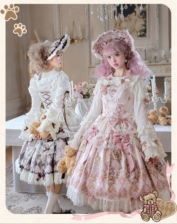 Sweet Ode Bear Lolita Printed Pink JSK
