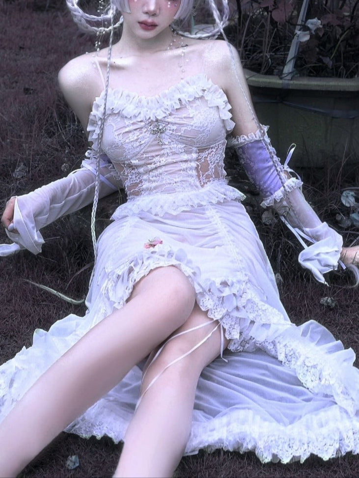 Lolita Gothic white Lace drawstring dress LG1002