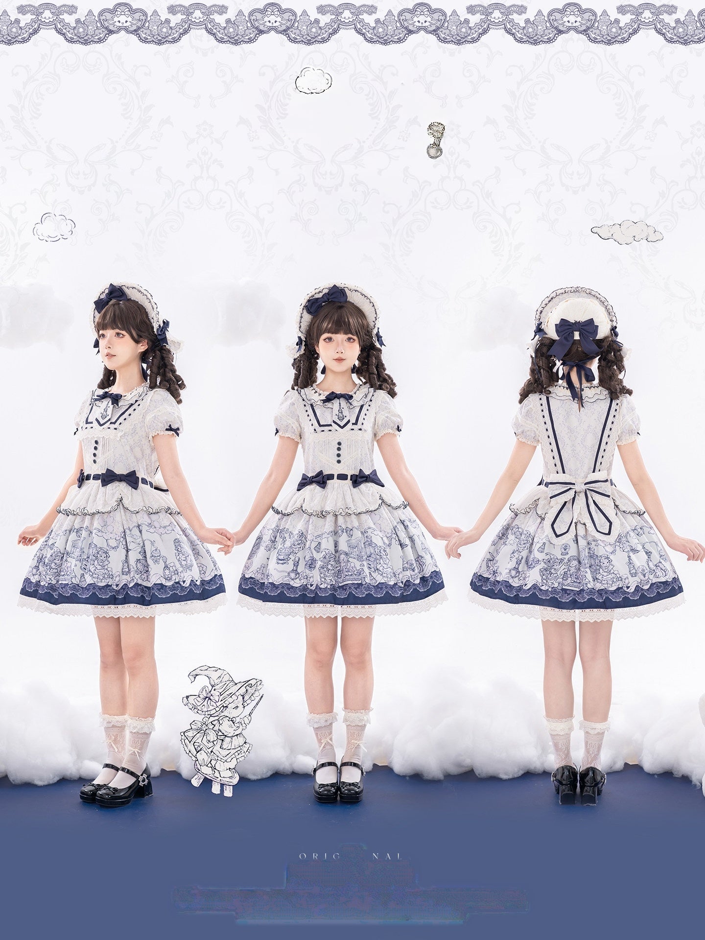 Fantasy Lamb Jacquard Print White Classic Lolita OP